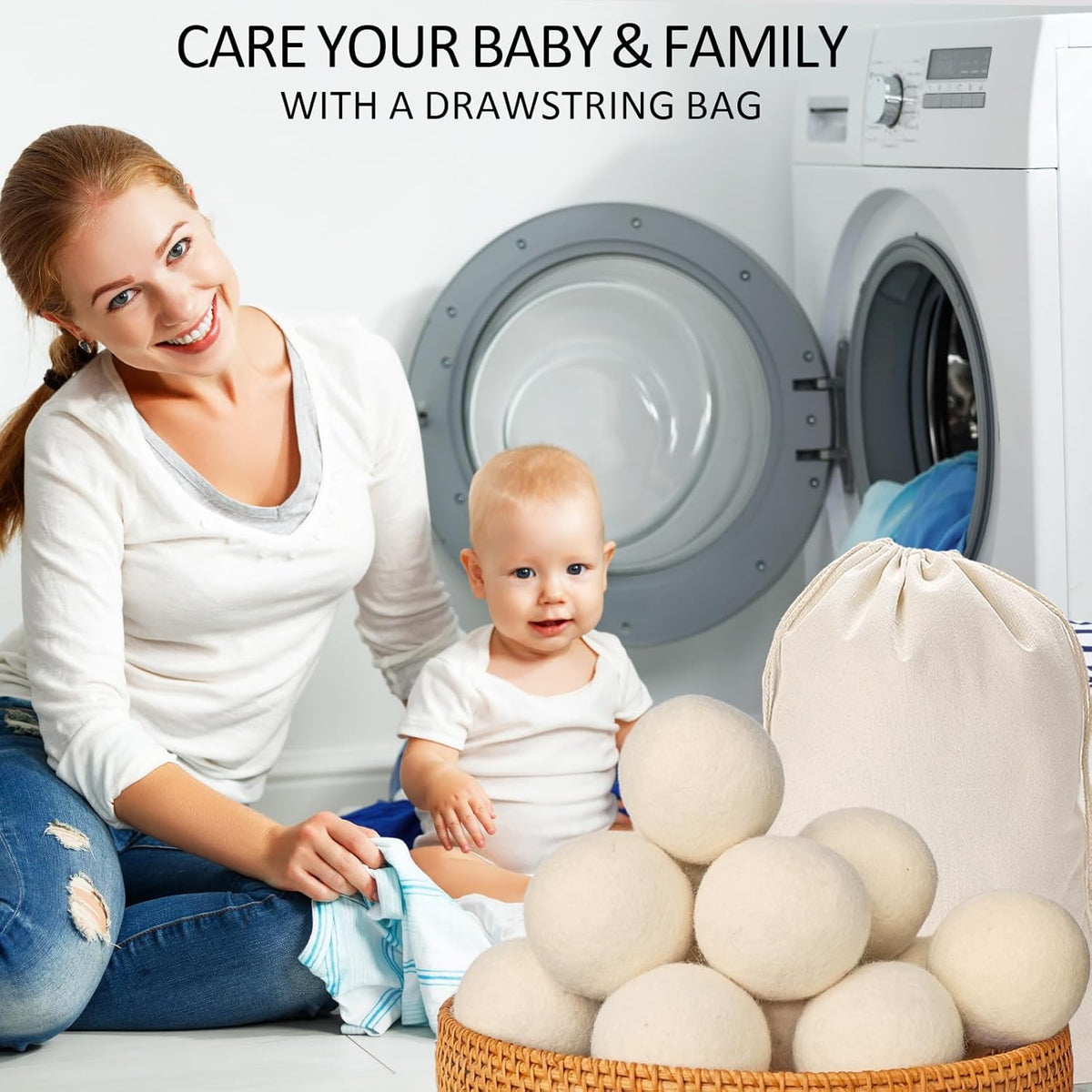 24 Pack Wool Dryer Balls XL Reusable Laundry Balls for Dryer Natural Fabric Softener Ball with 1