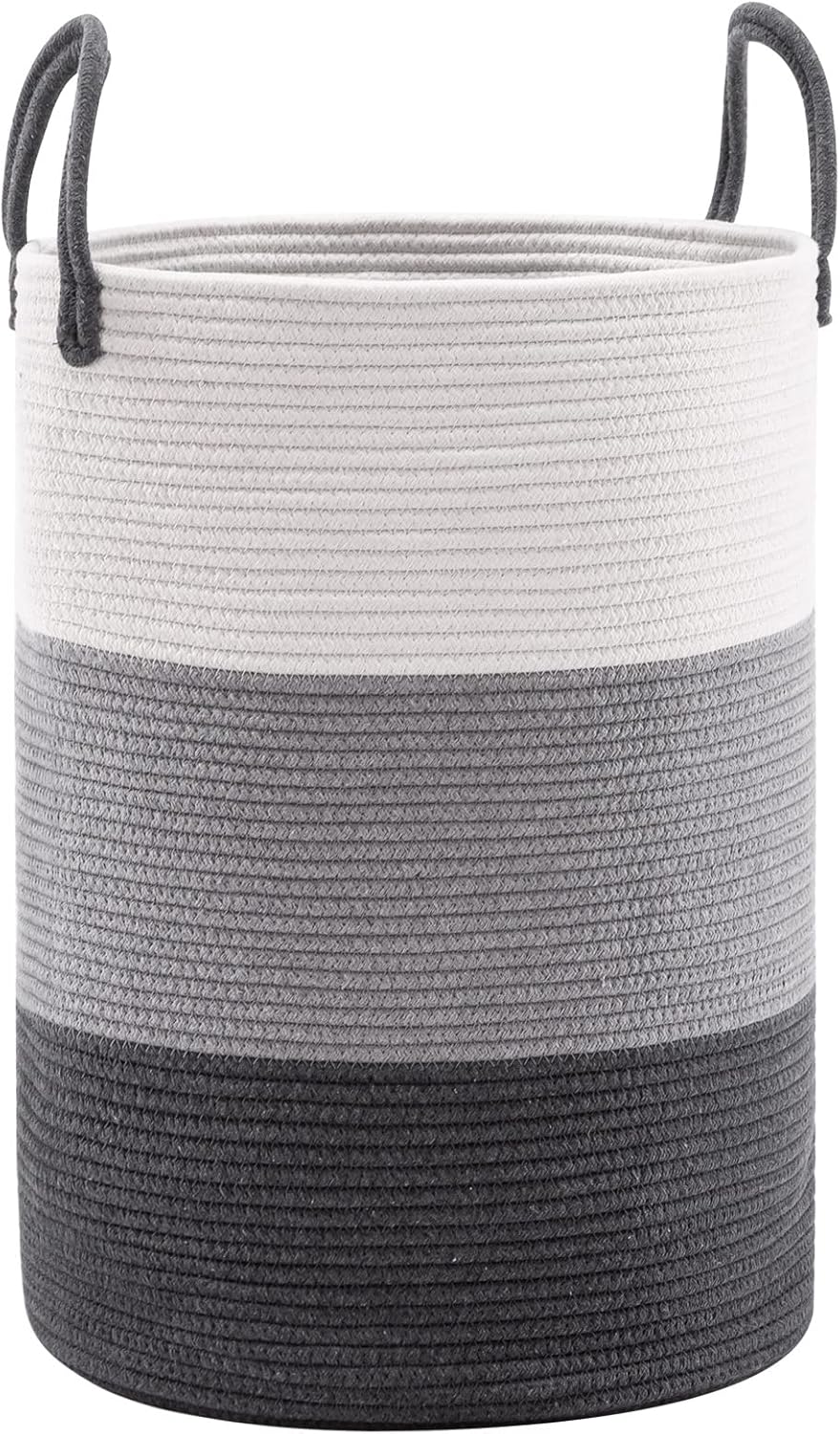 YOUDENOVA Woven Rope Laundry Hamper Basket, 58L Tall Luandry Basket, Baby Nursery Hamper for