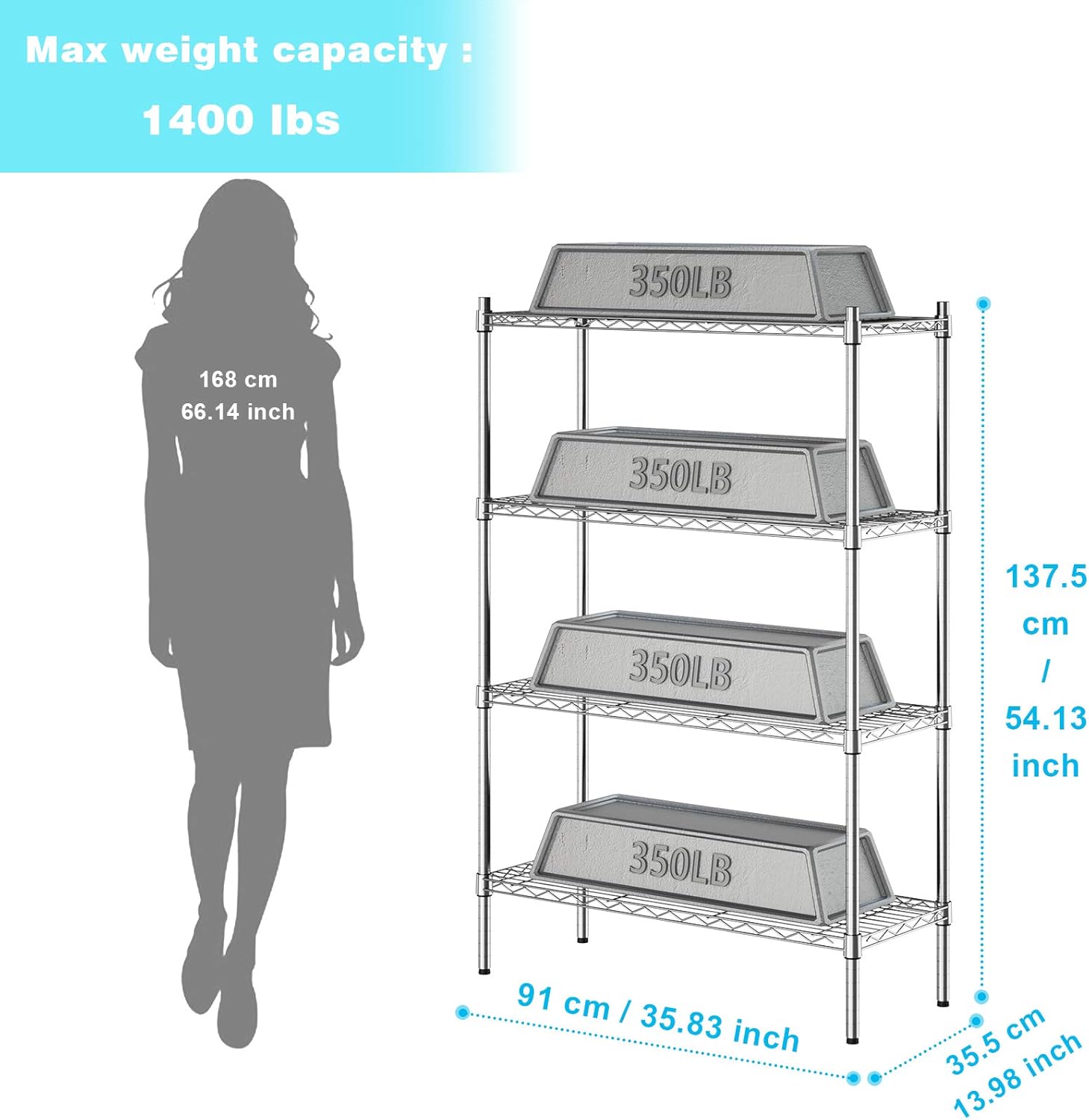 Auslar 4-Shelf Storage Wire Shelves Heavy Duty 4 Tiers Standing Shelving Units Adjustable Metal
