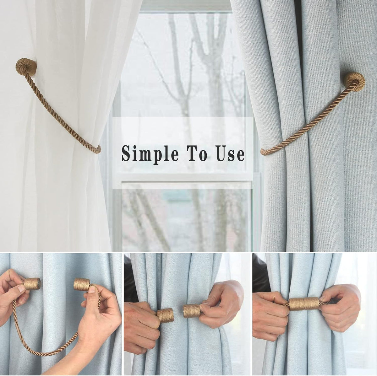 Magnetic Curtain Tiebacks 4 Pack Khaki Curtain Rope Tieback Curtain Holders for Drapes Modern Tie