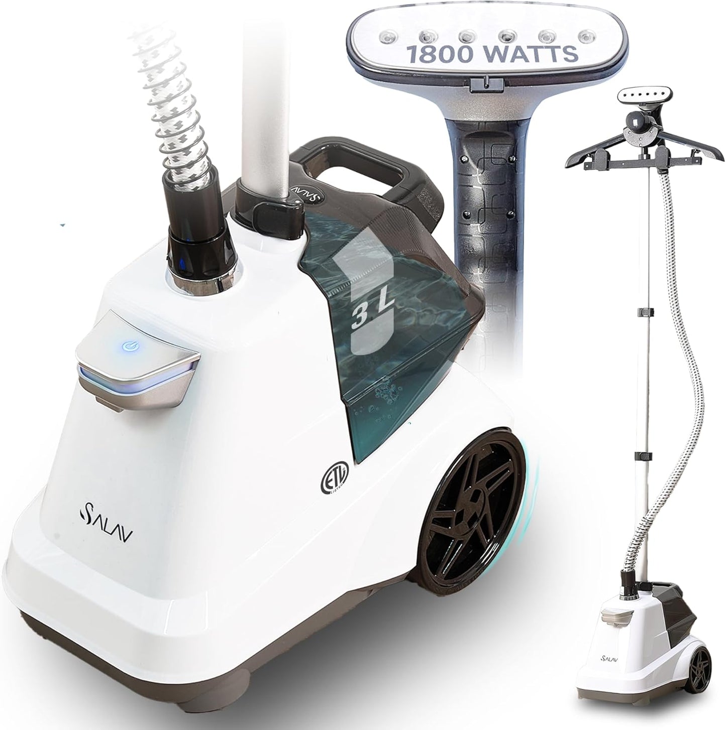 SALAV Heavy Duty Commercial Full-Size Garment Steamer with Foot Pedals and Extra Large 3L (101.5