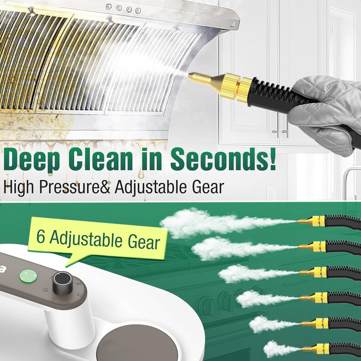 Steam Cleaner, 10s Rapid Heating Steamer with 6 Levels, 1.2L Water Tank, Portable Powerful Steamer