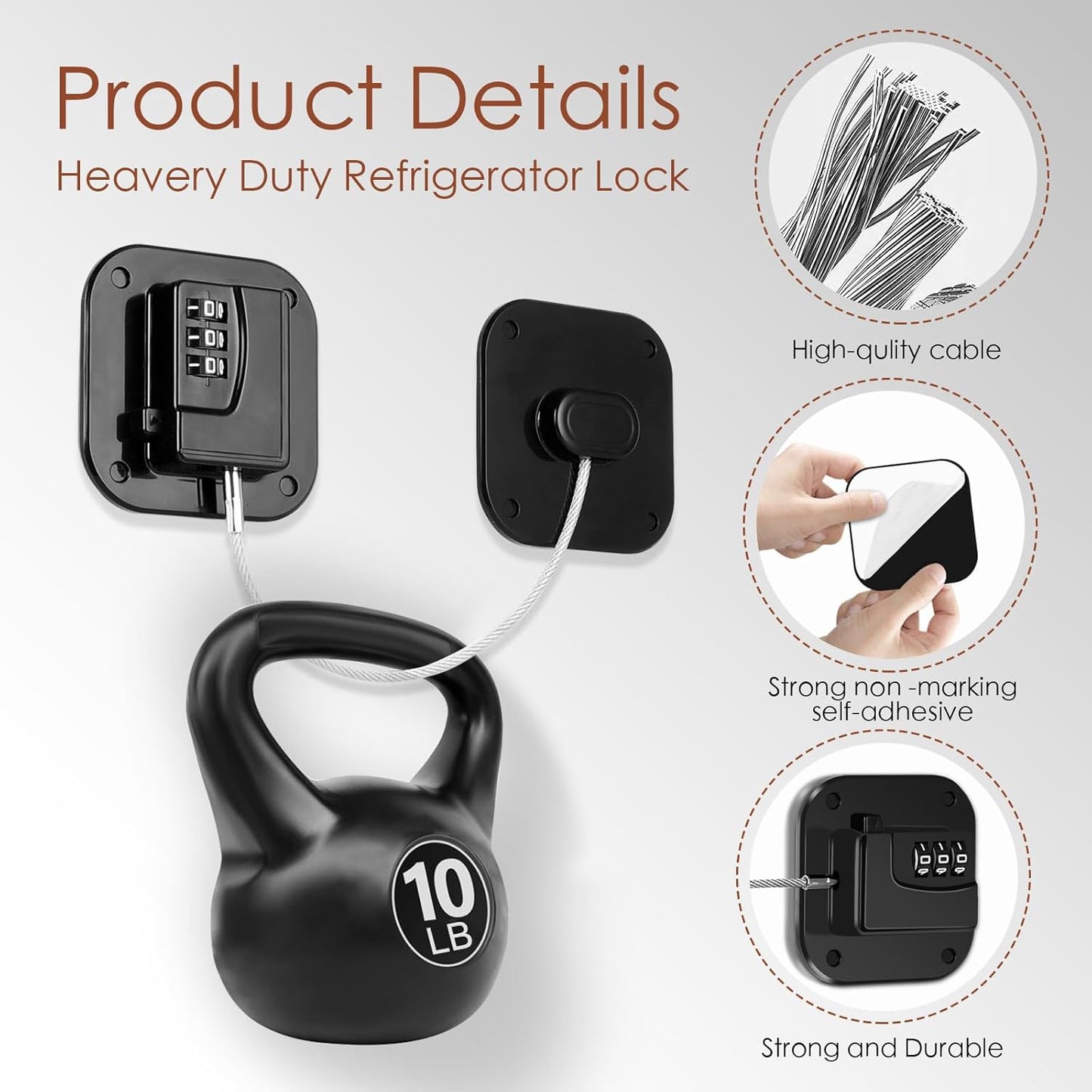Refrigerator Lock, Combination Lock for Refrigerator Cabinets, Drawers, Heavy Duty Fridge Lock