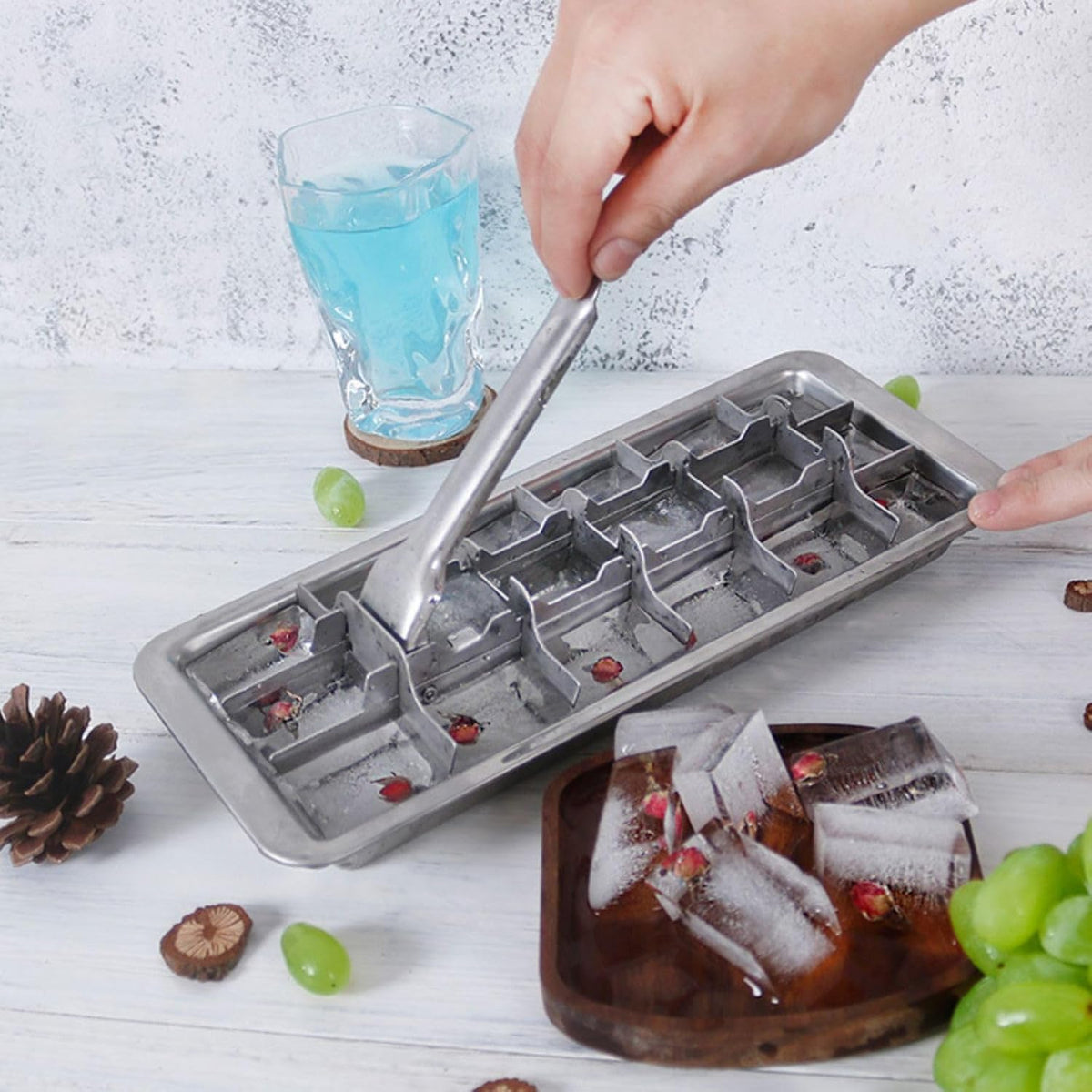 3 Pack Stainless Steel Ice Cube Trays, 18 Slot Ice Tray with Easy Release Handle Detachable Ice