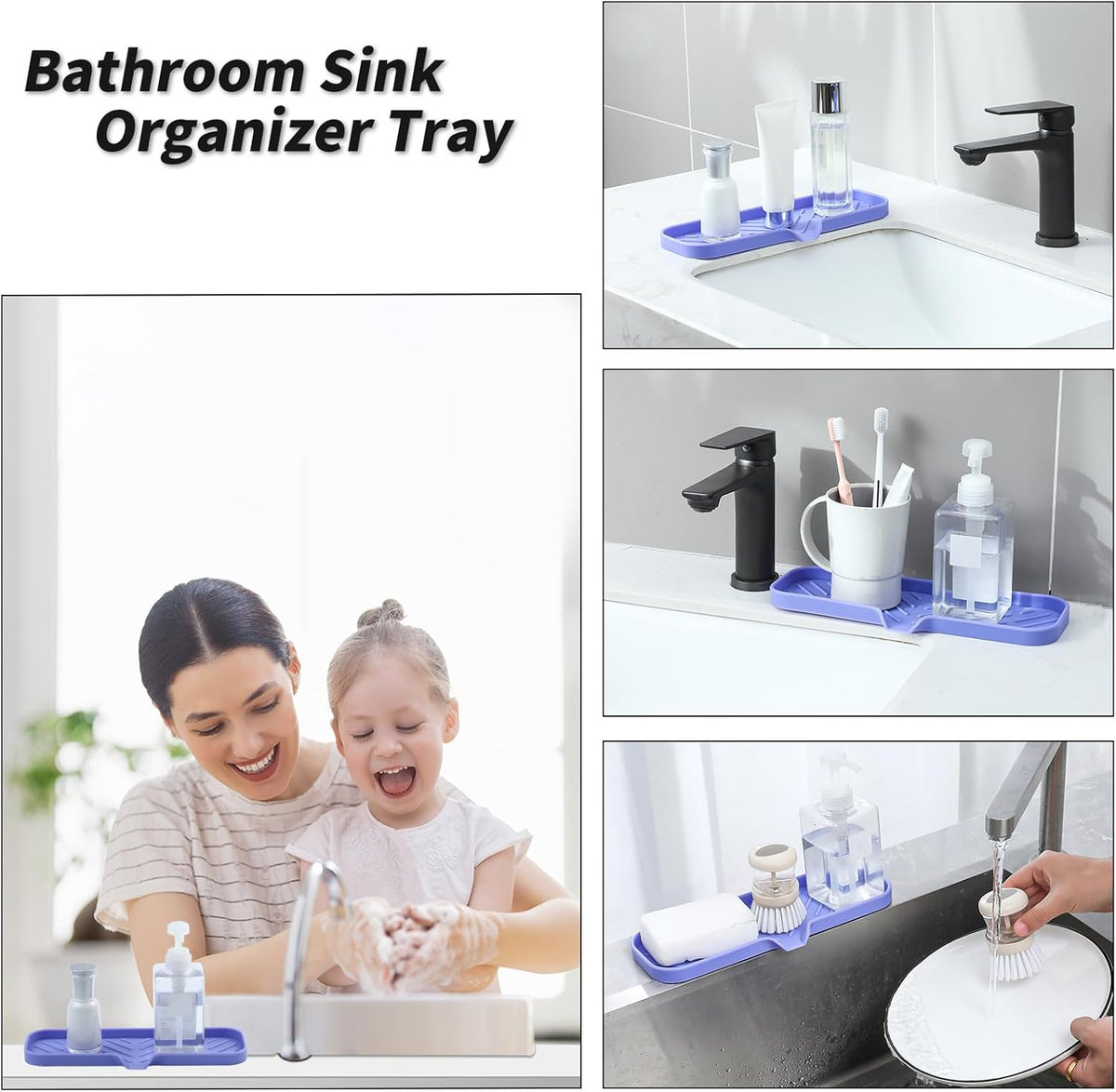 Silicone Bathroom Soap Dishes with Drain Spout-Bathroom and Kitchen Sink Organizer,Sponge