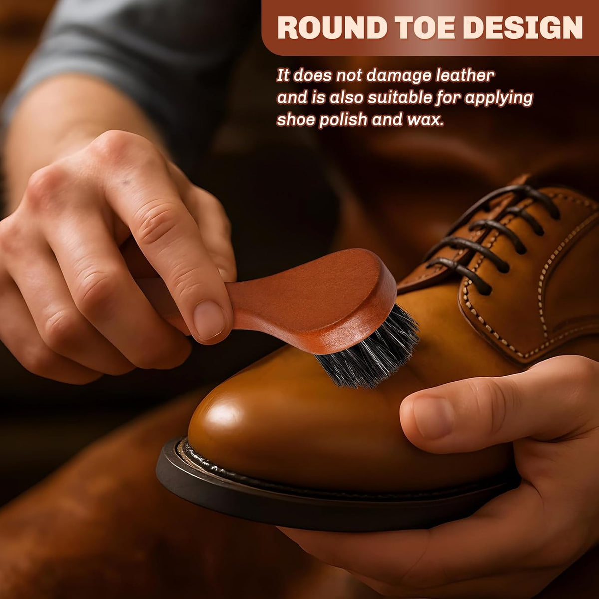 2 Pcs Horsehair Shine Shoes Brush Kit Polish Dauber Applicators Cleaning Leather Shoes Boots Care