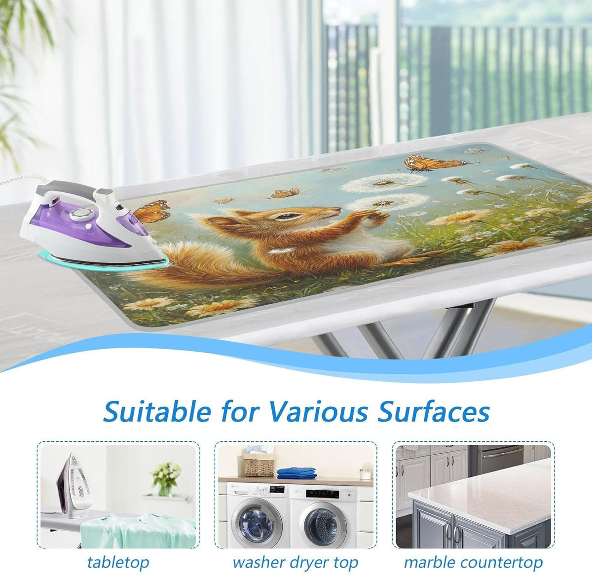 Butterfly Squirrel Dandelion Ironing Mat Thickened Ironing Blanket Travel Portable Double-Side