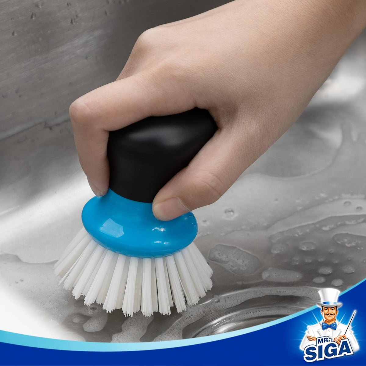 MR.SIGA Dish Scrub Brush, Palm Brush Dish Scrubber with Ergonomic Grip, Kitchen Brushes for Dishes