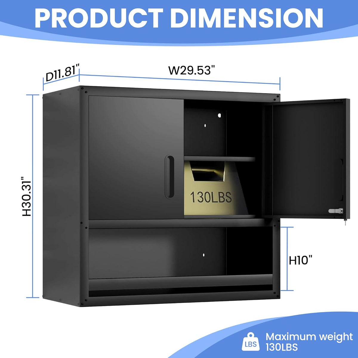 Garage Wall Cabinet with Doors and Shelves, Wall Mounted Metal Storage Cabinet with Open Storage