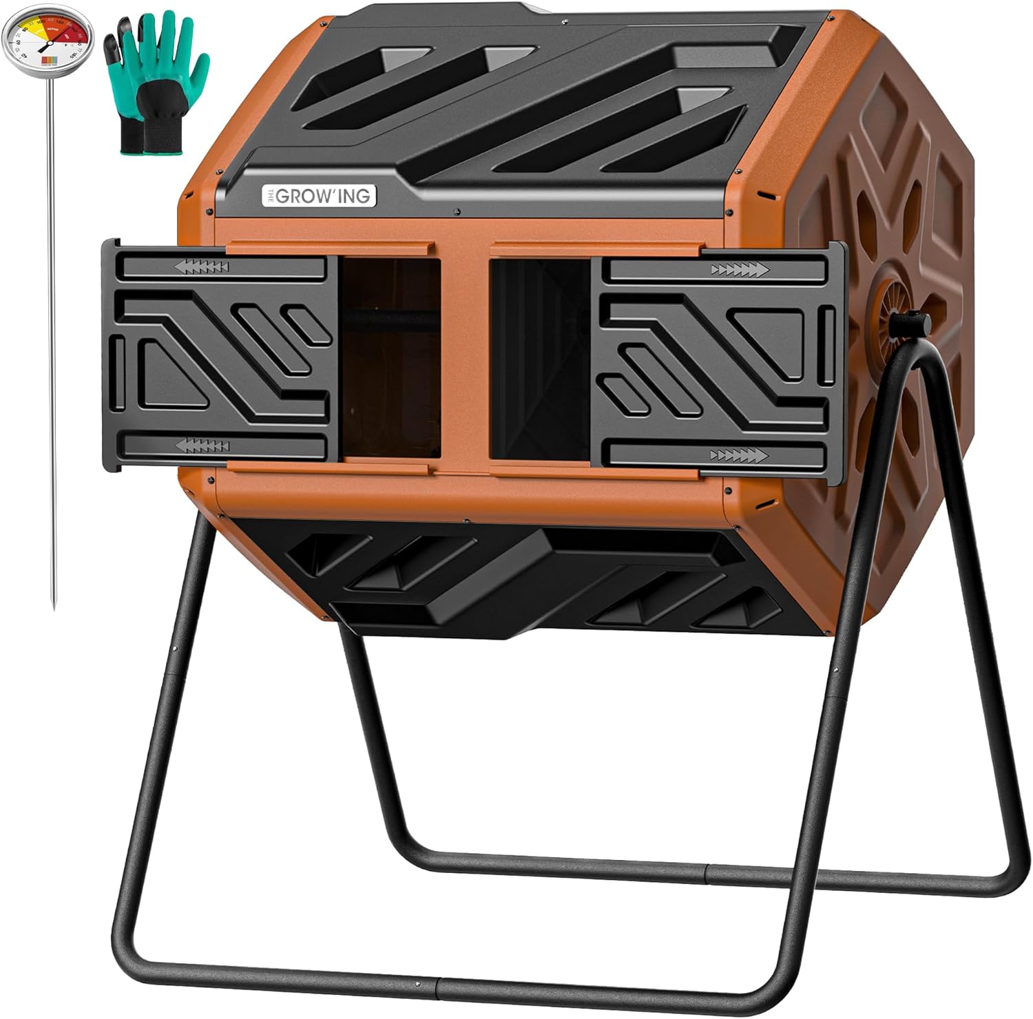 THEGROW'ING Updated 43 Gallon Outdoor Compost Bin. with Thermometer, Fast to Assemble. Tumbling