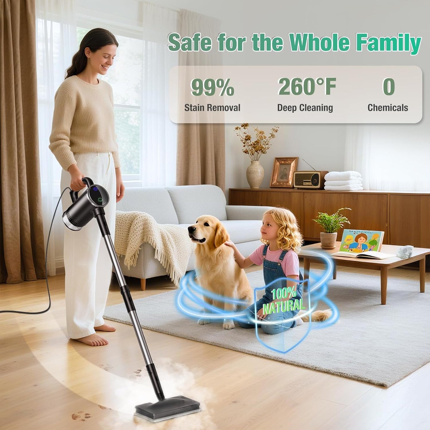 11-in-1 Steam Mop - Detachable Handheld Steam Cleaner with 500mL Tank, 260℉ Floor Steamer for