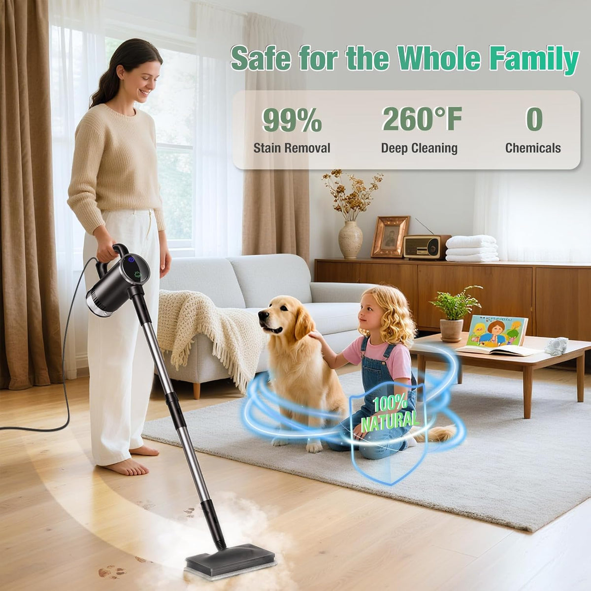 11-in-1 Steam Mop - Detachable Handheld Steam Cleaner with 500mL Tank, 260℉ Floor Steamer for