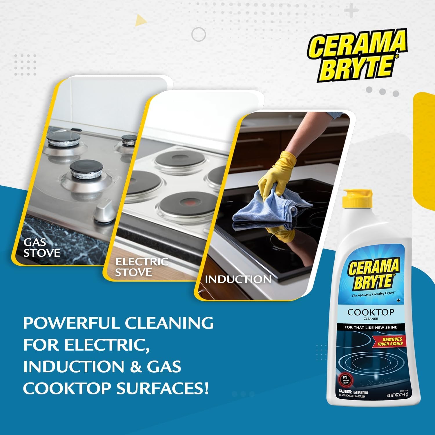 Cerama Bryte Removes Tough Stains Cooktop and Stove Top Cleaner for Glass - Ceramic Surfaces, 18