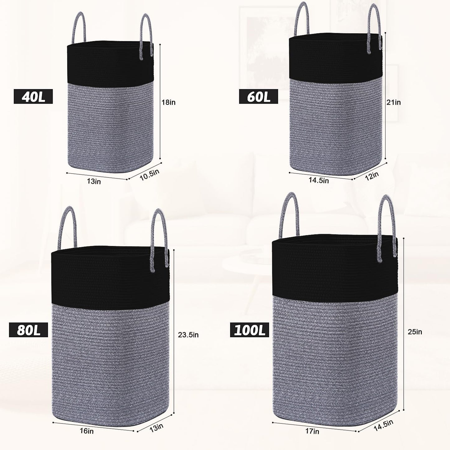 Laundry Basket,Woven Cotton Rope Laundry Hamper,Versatile Storage for Dirty Clothes,Baby Toys,and