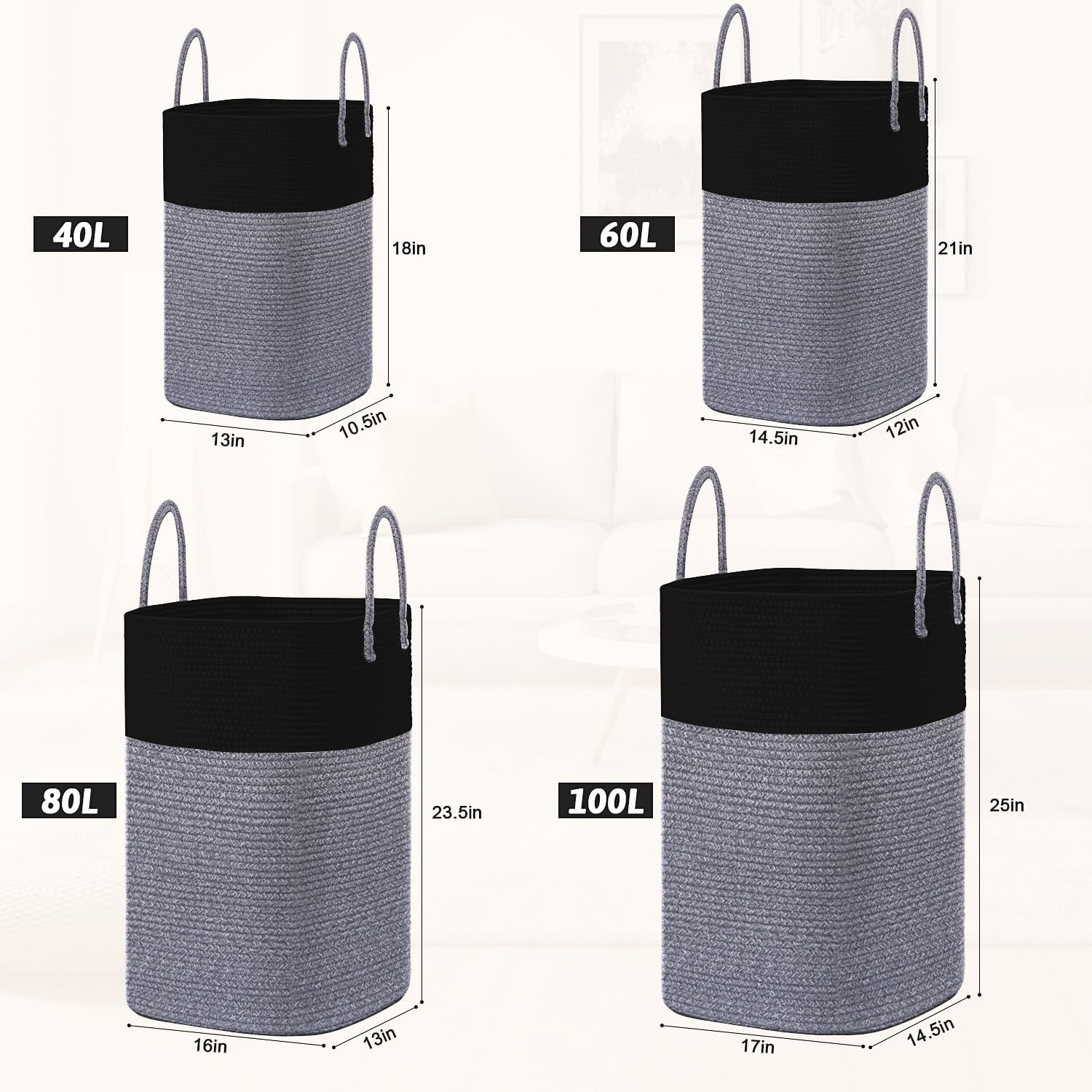 Laundry Basket,Woven Cotton Rope Laundry Hamper,Versatile Storage for Dirty Clothes,Baby Toys,and