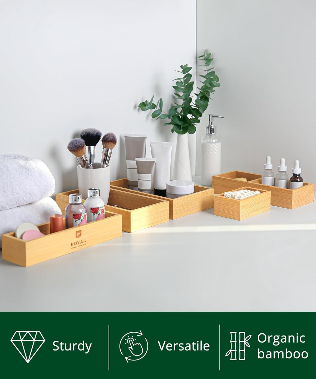ROYAL CRAFT WOOD 5-Piece Bamboo Drawer Organizer Set – Multi-Use Storage Trays for Kitchen