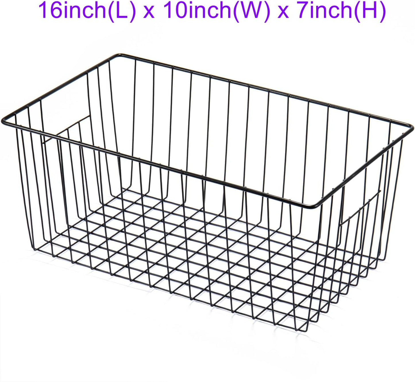 16inch Freezer Wire Storage Organizer Baskets, Household Refrigerator Bins with Built-in Handles