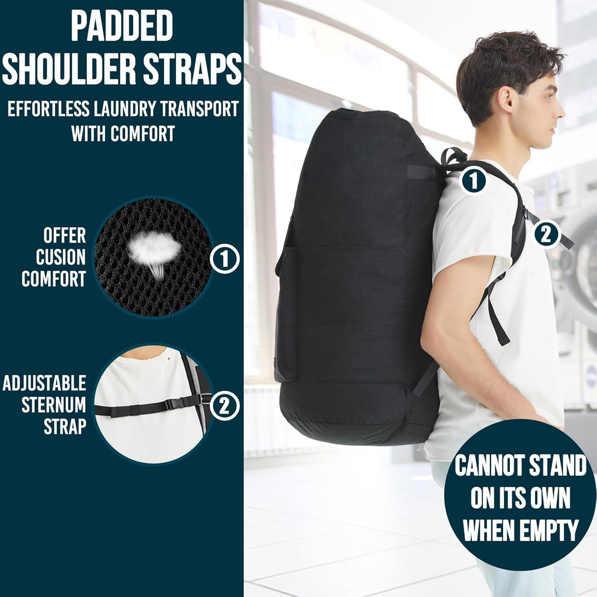 Laundry Bag Extra Large 115L, Laundry Backpack Bag, Laundry Bags Extra Large Heavy Duty, Laundry