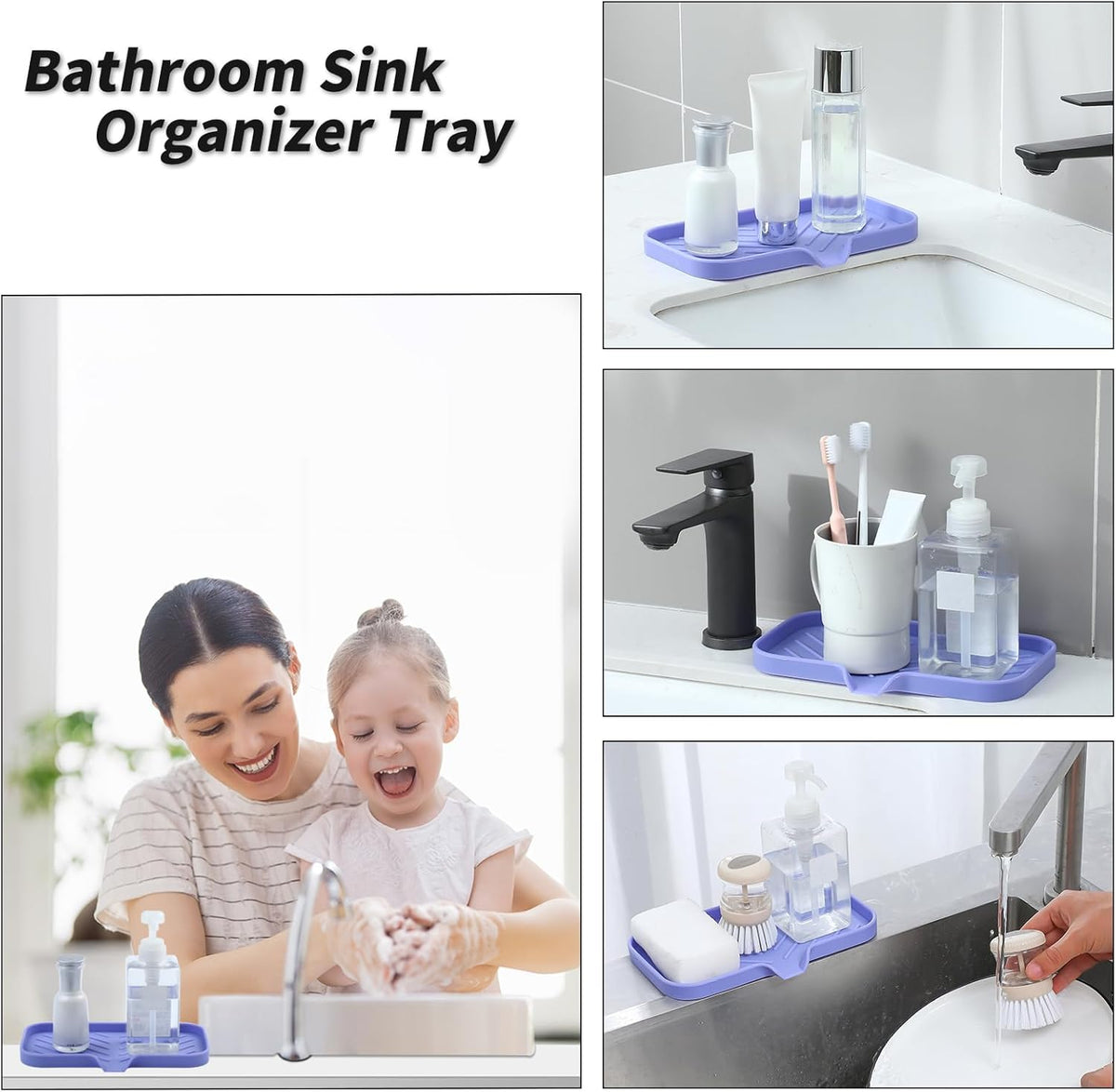 Silicone Bathroom Soap Dishes with Drain Spout-Bathroom and Kitchen Sink Organizer,Sponge