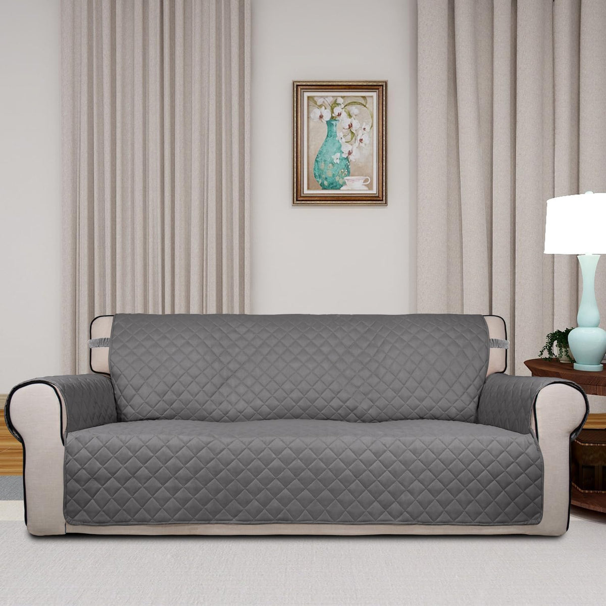 PureFit Reversible Quilted Sofa Cover, Water Resistant Slipcover Furniture Protector, Washable