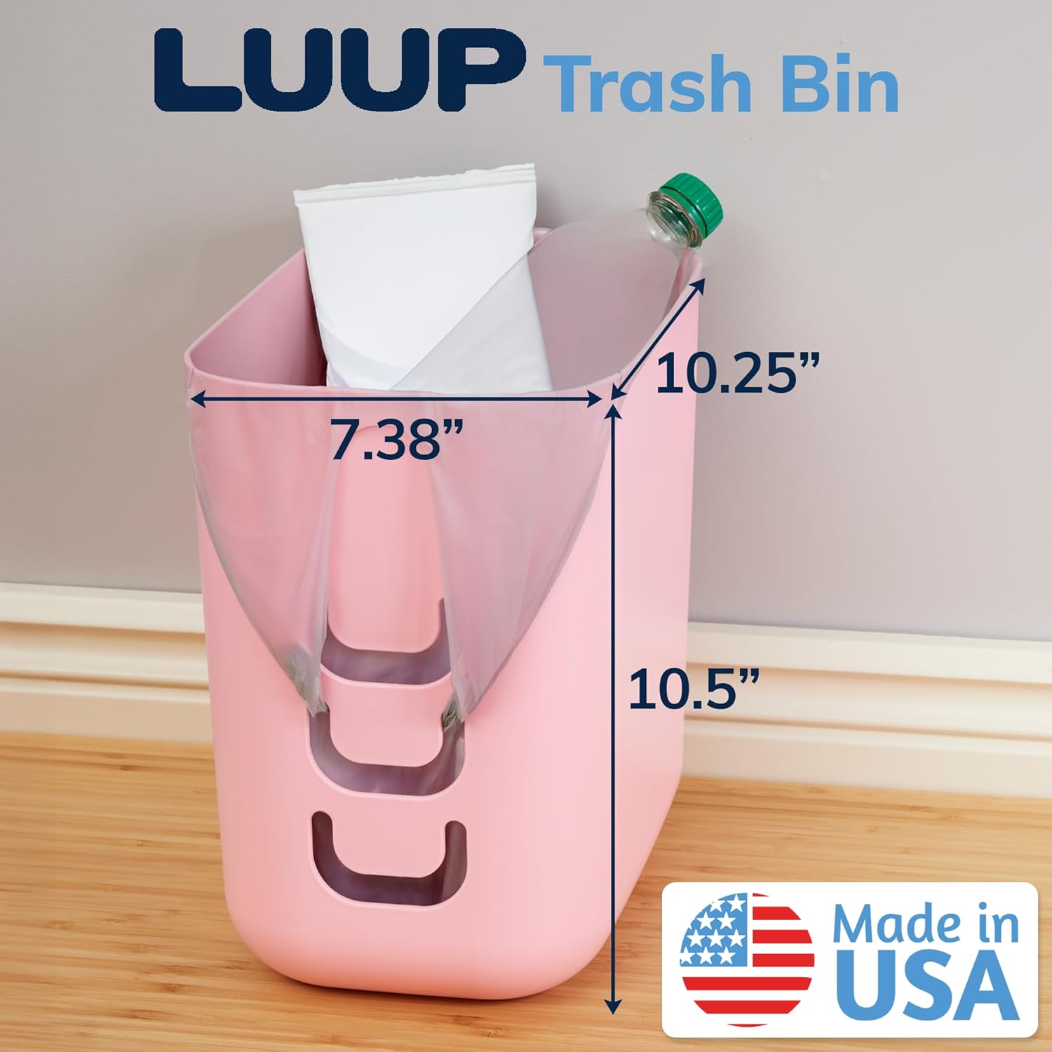 STORi Luup Bathroom Wastebasket, Secure Grocery Bags, Plastic Garbage Container for Vanity, Laundry