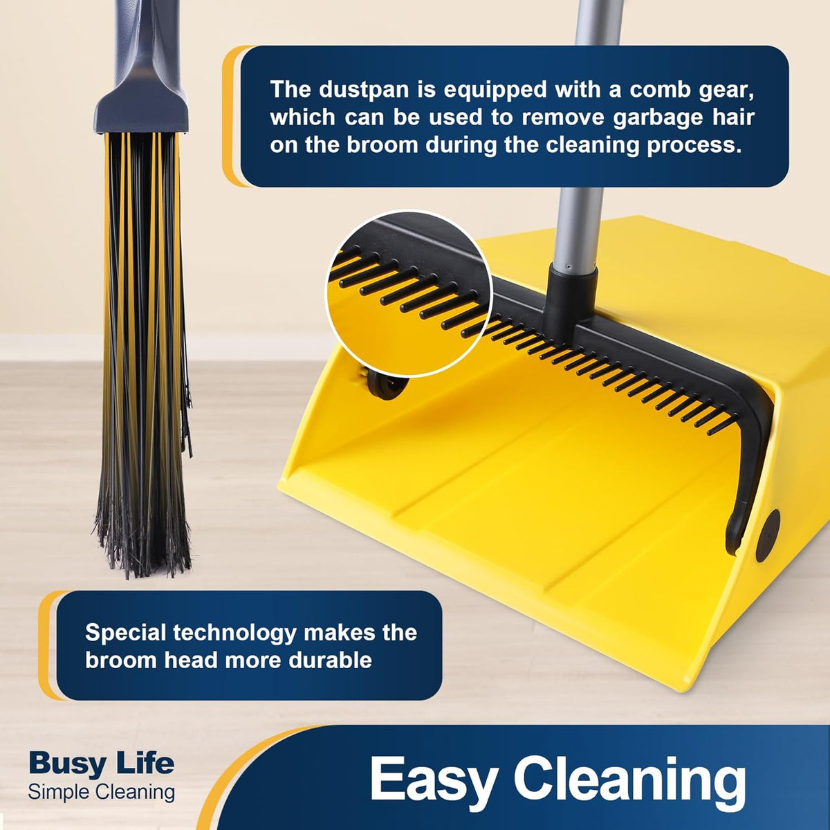 Yocada Commercial Broom and Dustpan Set with Comb Commercial Outdoor Indoor for Courtyard Garage