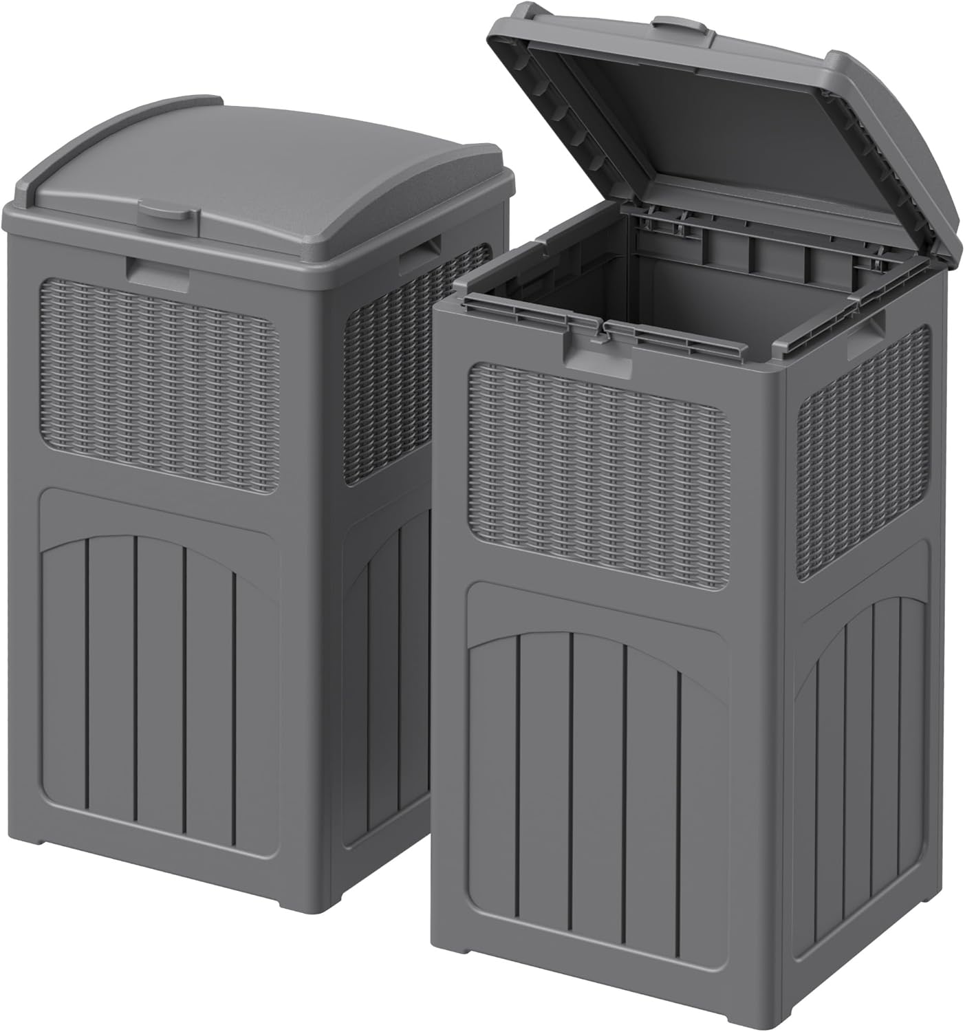 Devoko 33 Gallon Outdoor Trash Can with Dual Lid, Heavy Duty Waterproof Resin Garbage Bins Outside