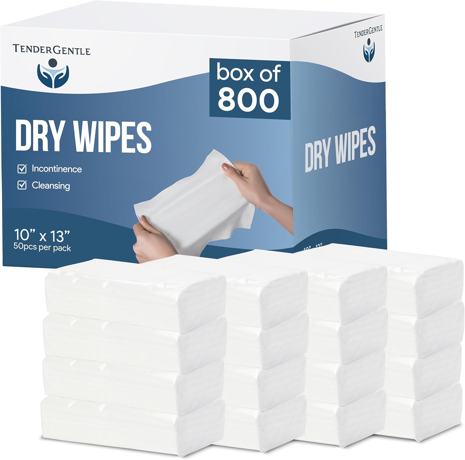 Dry Wipes for Adults - Case of 800 Unscented Disposable Washcloths - 10" x 13" Non Woven Wipes for