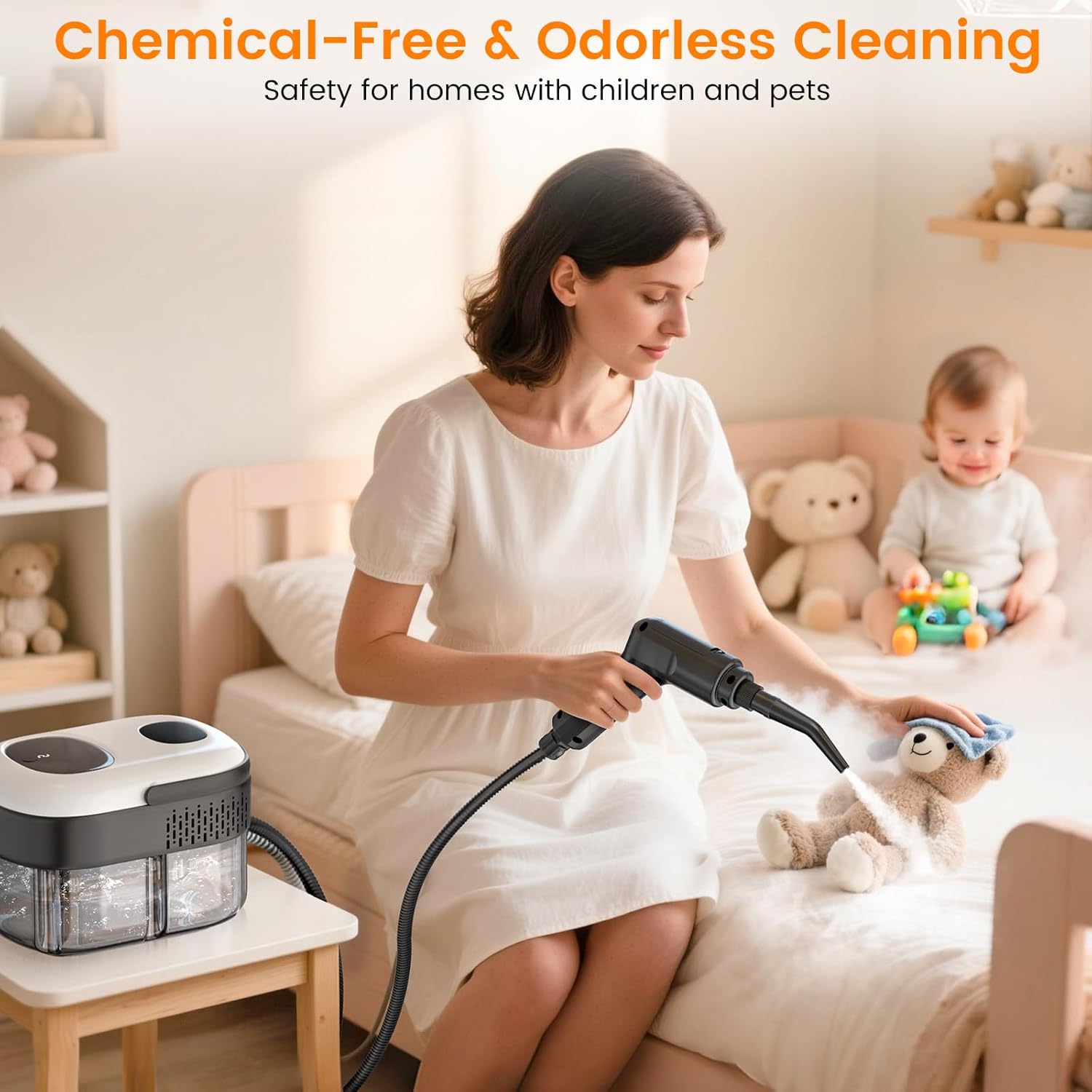 Pressurized Steam Cleaner, 3-Level Adjustable Handheld Steamer Cleaning for Home, 15s Fast Heat-Up