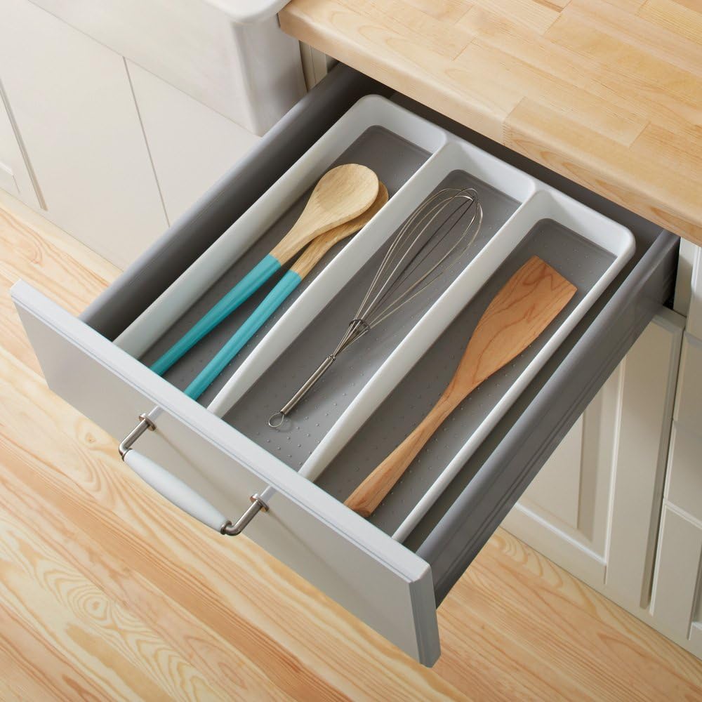 madesmart Classic Large Utensil Tray, Soft Grip, Non-Slip Kitchen Drawer Organizer, 3 Compartments