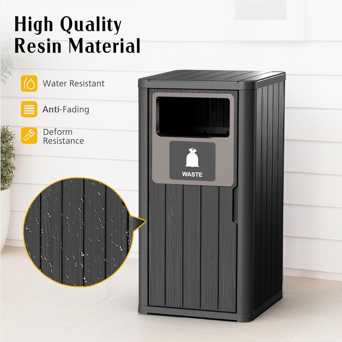 ROJIK 35" Tall Outdoor Trash Can,Weatherproof Resin Garbage Indoor Durable Lightweight,Suitable for