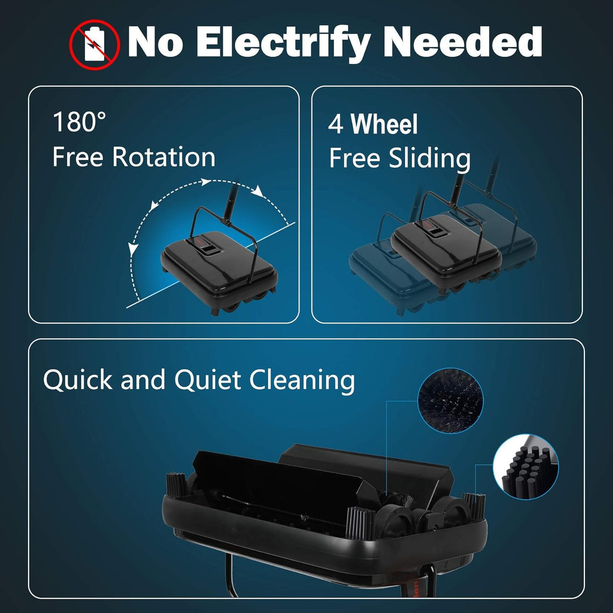 Eyliden Carpet Sweeper, Mini Size Lightweight Hand Push - No Noise, Non-Electric, Easy Manual