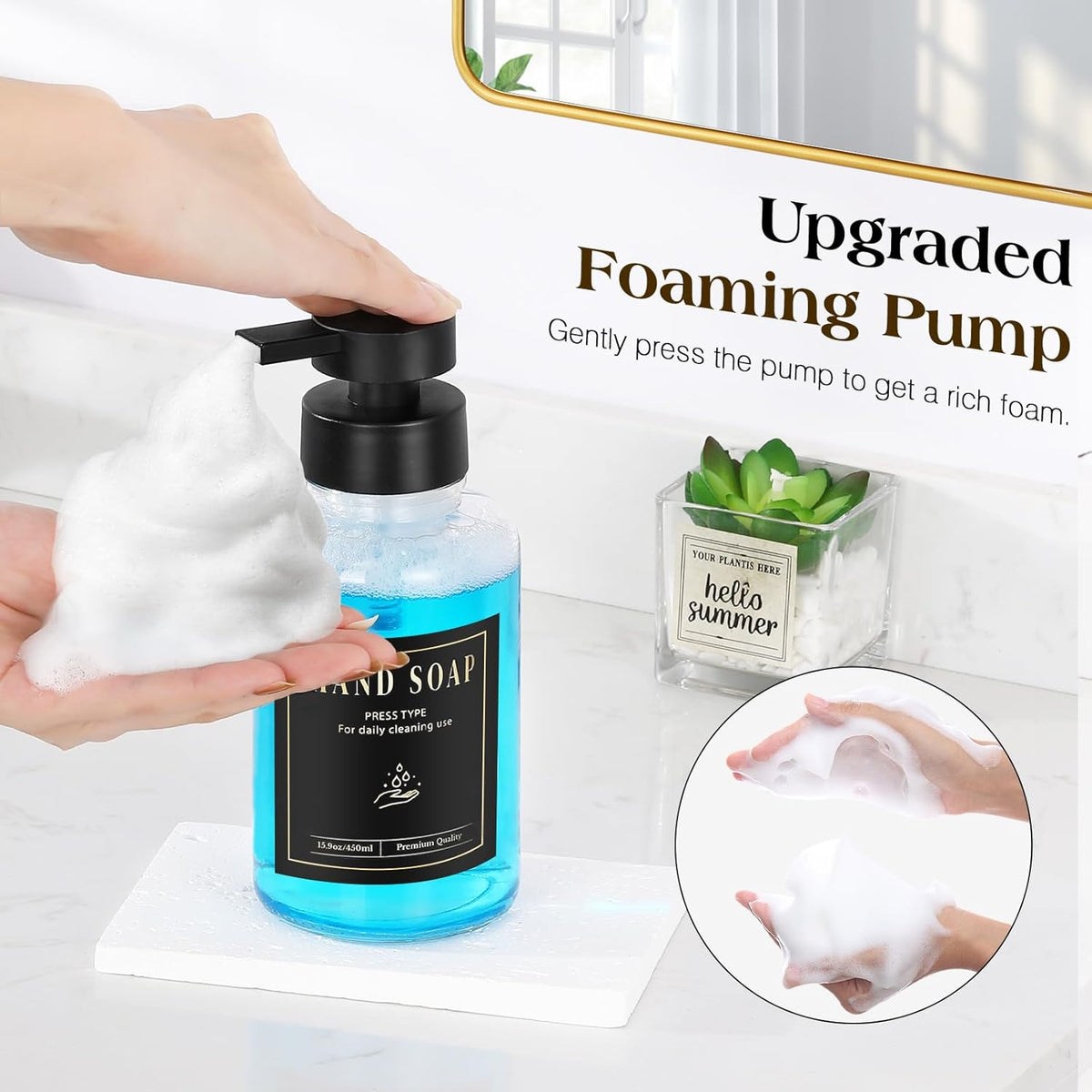 Luxspire Foaming Soap Dispenser, Glass Foam Pump Soap Dispenser, Non-Slip Hand Soap Dispenser with