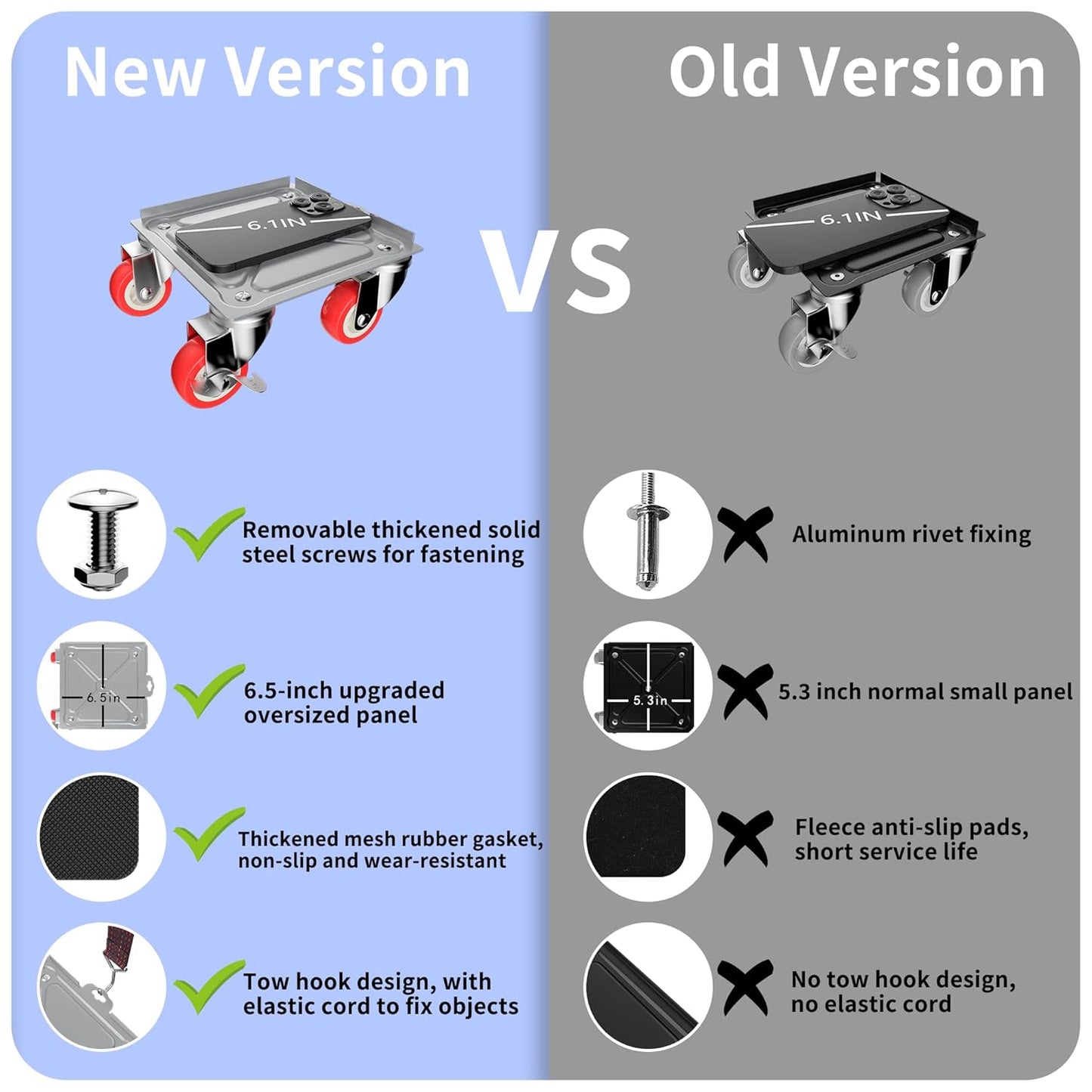 MYUEA【Upgrade Large】 Furniture Dolly,Furniture Movers with 5 Wheels,Carbon Steel Panel Heavy Duty