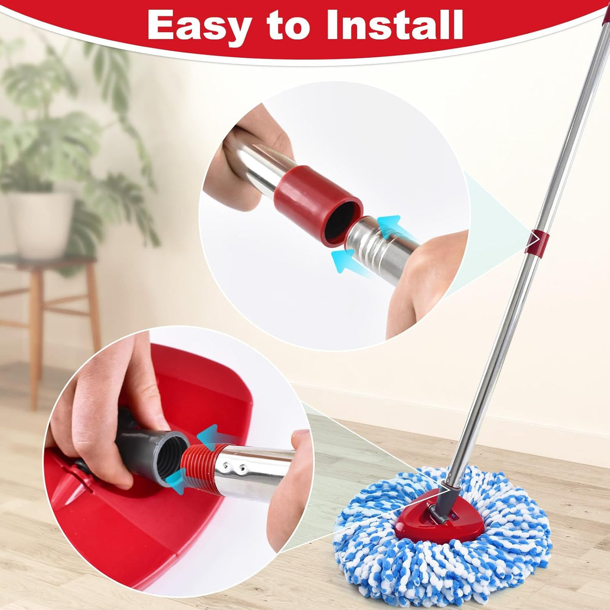 Mop Handle for Ocedar, Spin Mop Handle for O Cedar, 4-Section Mopping Handles Replacement for