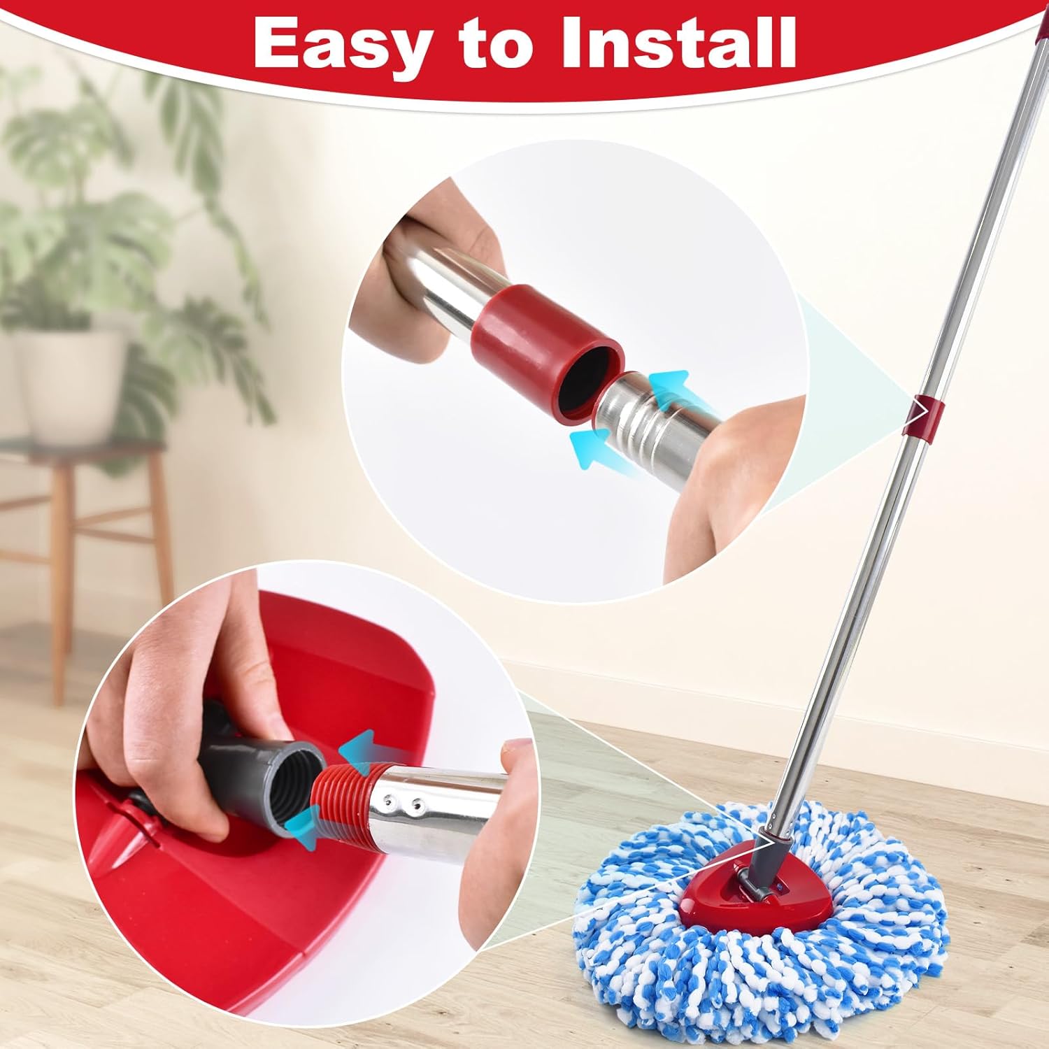 Mop Handle for Ocedar, Spin Mop Handle for O Cedar, 4-Section Mopping Handles Replacement for