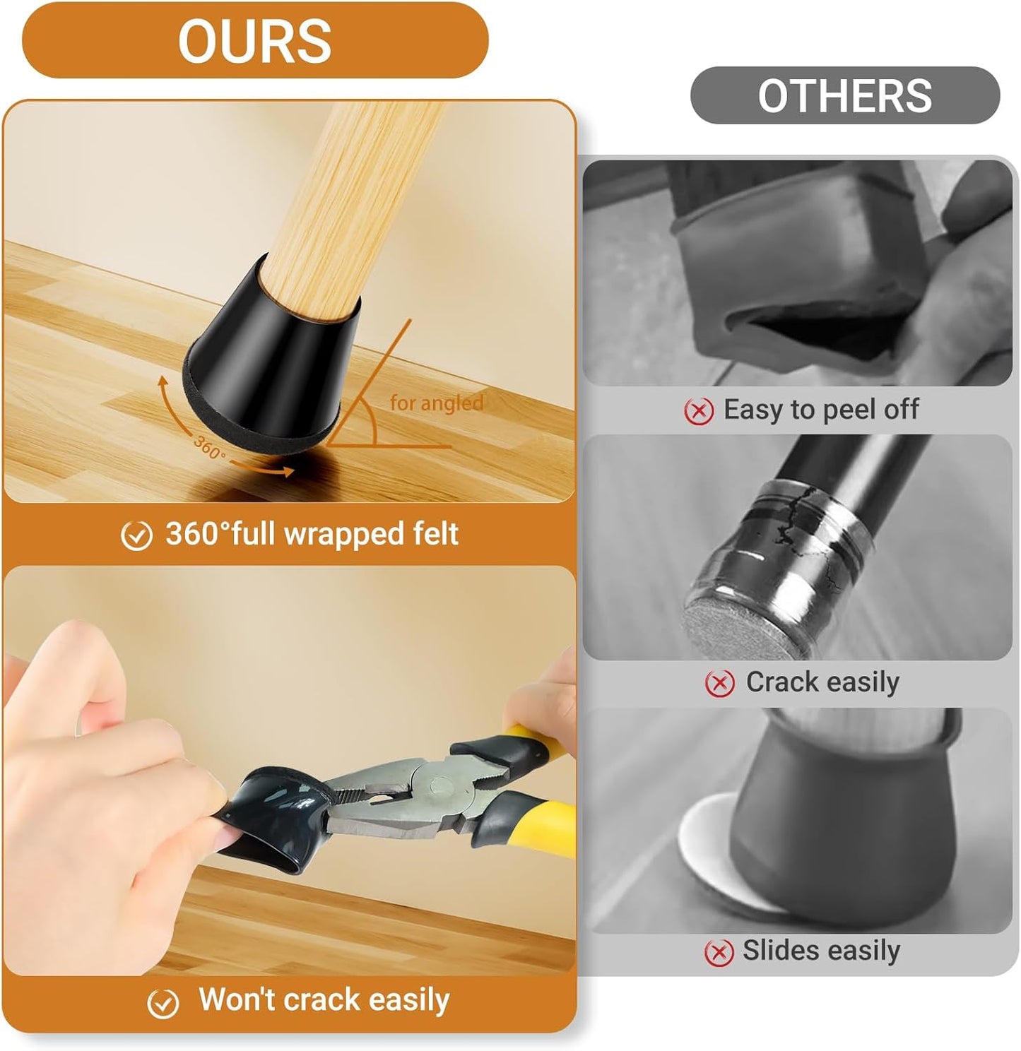 Meldel 24 PCS Silicone Chair Leg Floor Protectors Large (1.2"-1.4") Rubber Felt Furniture Pads