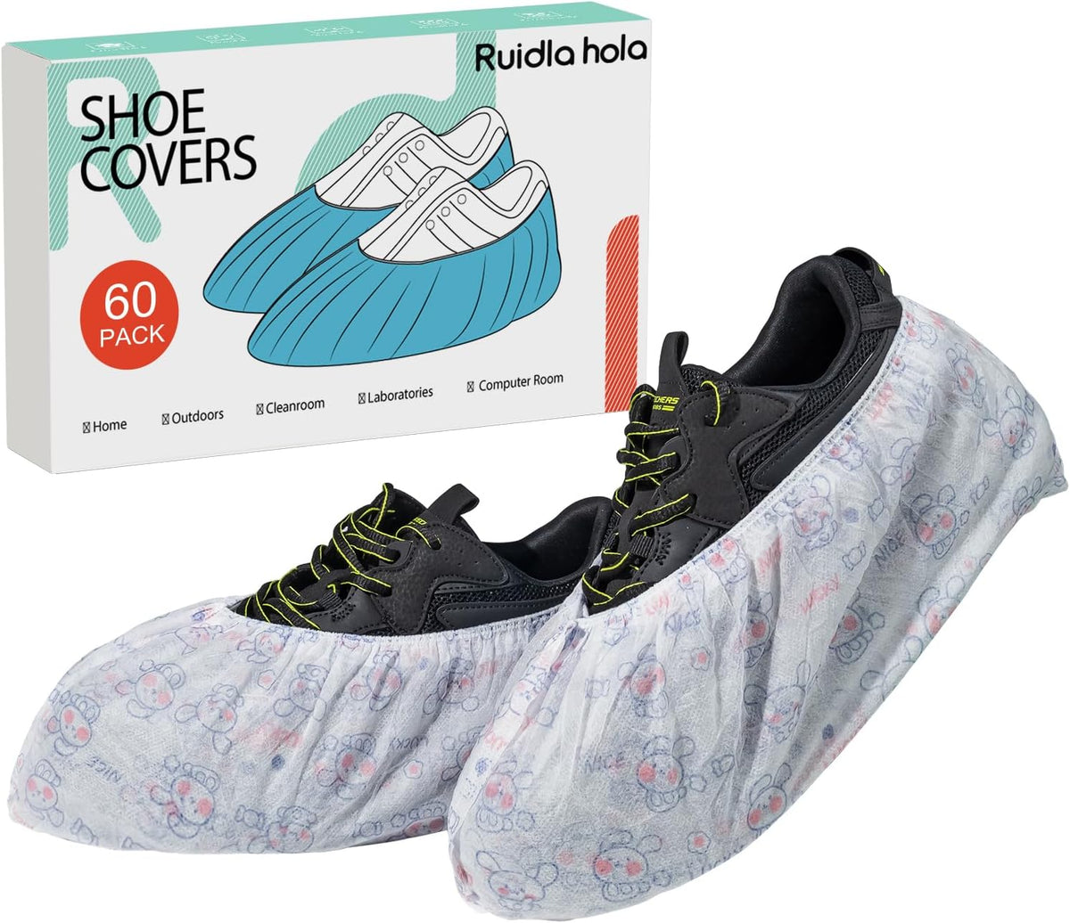 Disposable Shoe Covers 60 Pack Booties for Shoes Covers- Heavy Duty 35g White | Stretch Fits Men