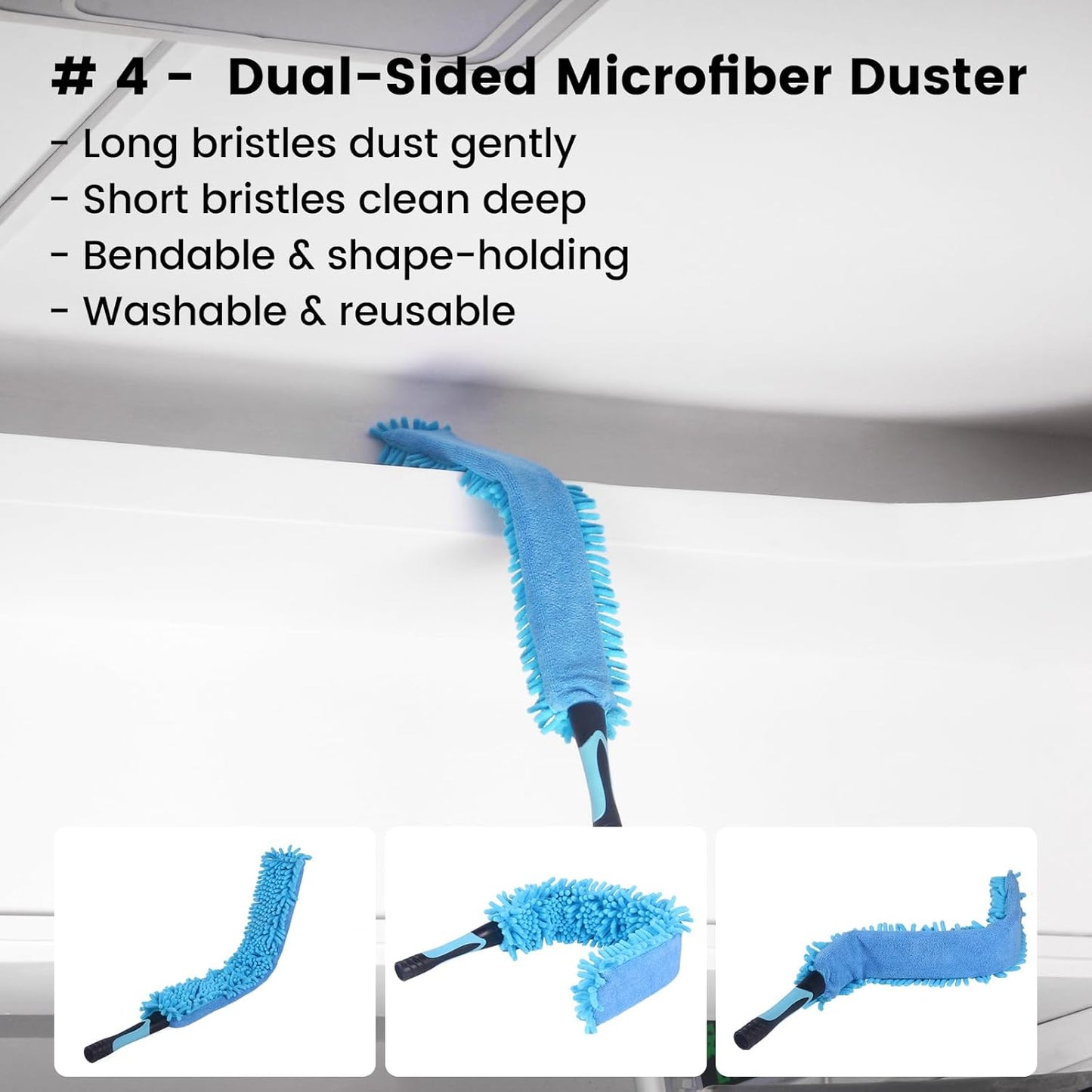 Ceiling Fan Duster Kit – 5-in-1 Bendable & Dual-Sided Heads – Washable Dusters for High Ceiling