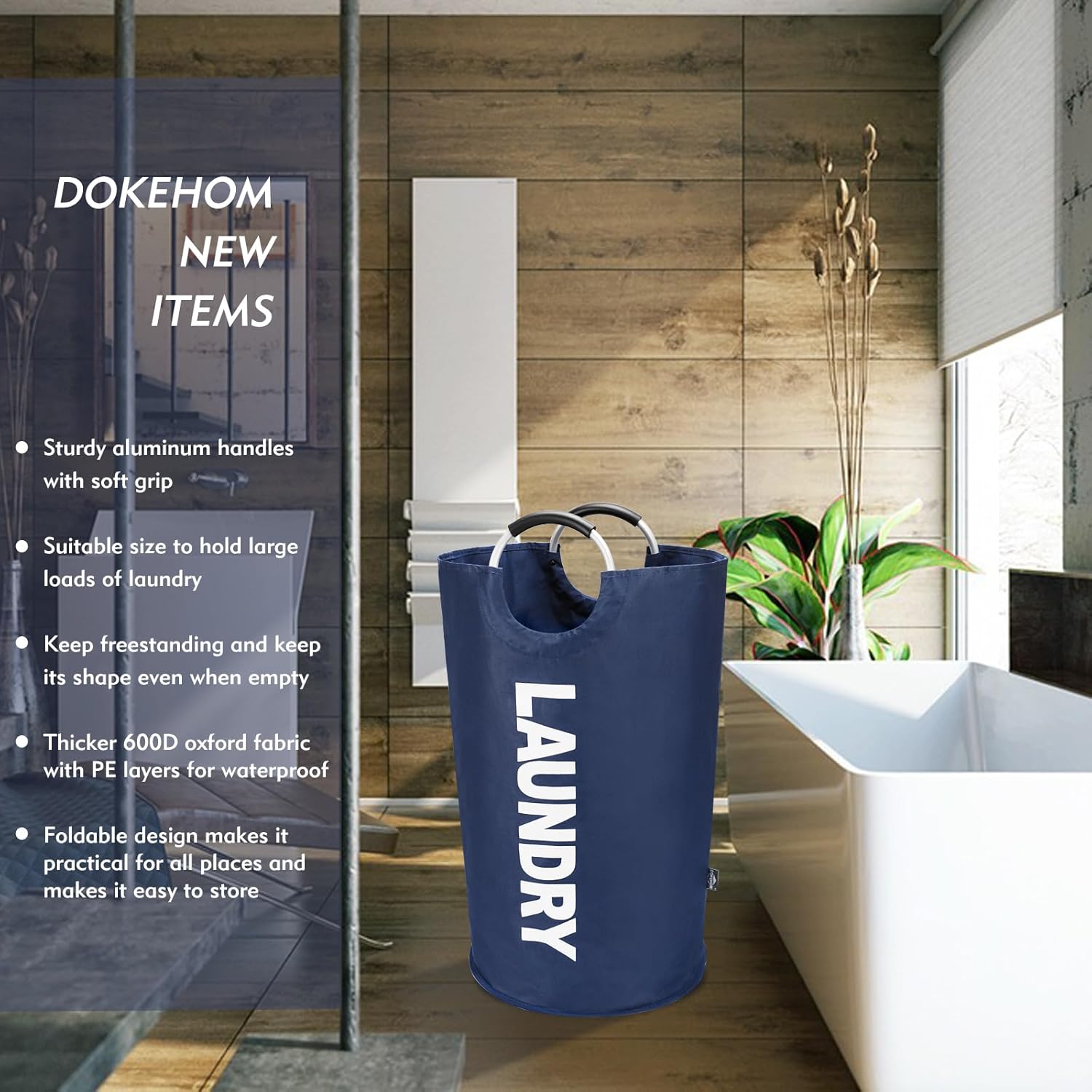 DOKEHOM 90L Large Laundry Basket, Collapsible Laundry Bag, Freestanding Tall Clothes Hamper