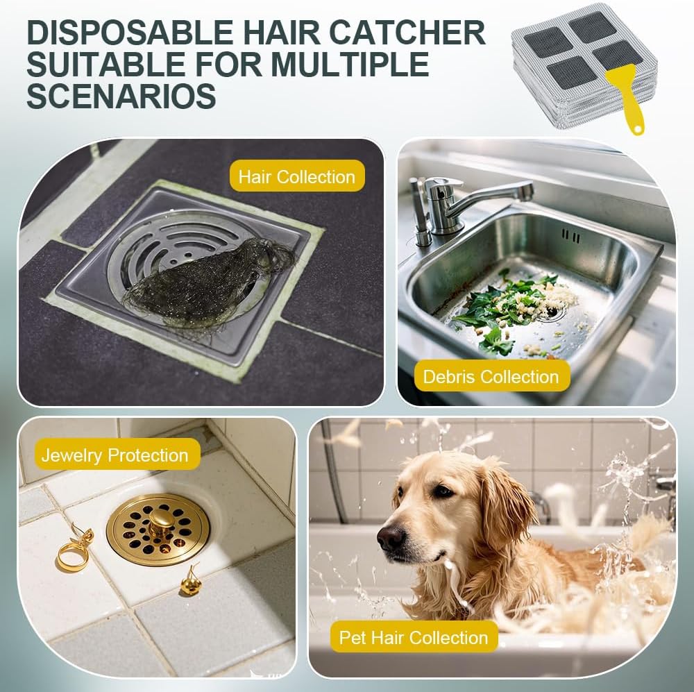 80PCS 4"x4" Disposable Hair Drain Stickers, Anti-Blocking Filter Screen Self-Adhesive Mesh Drain