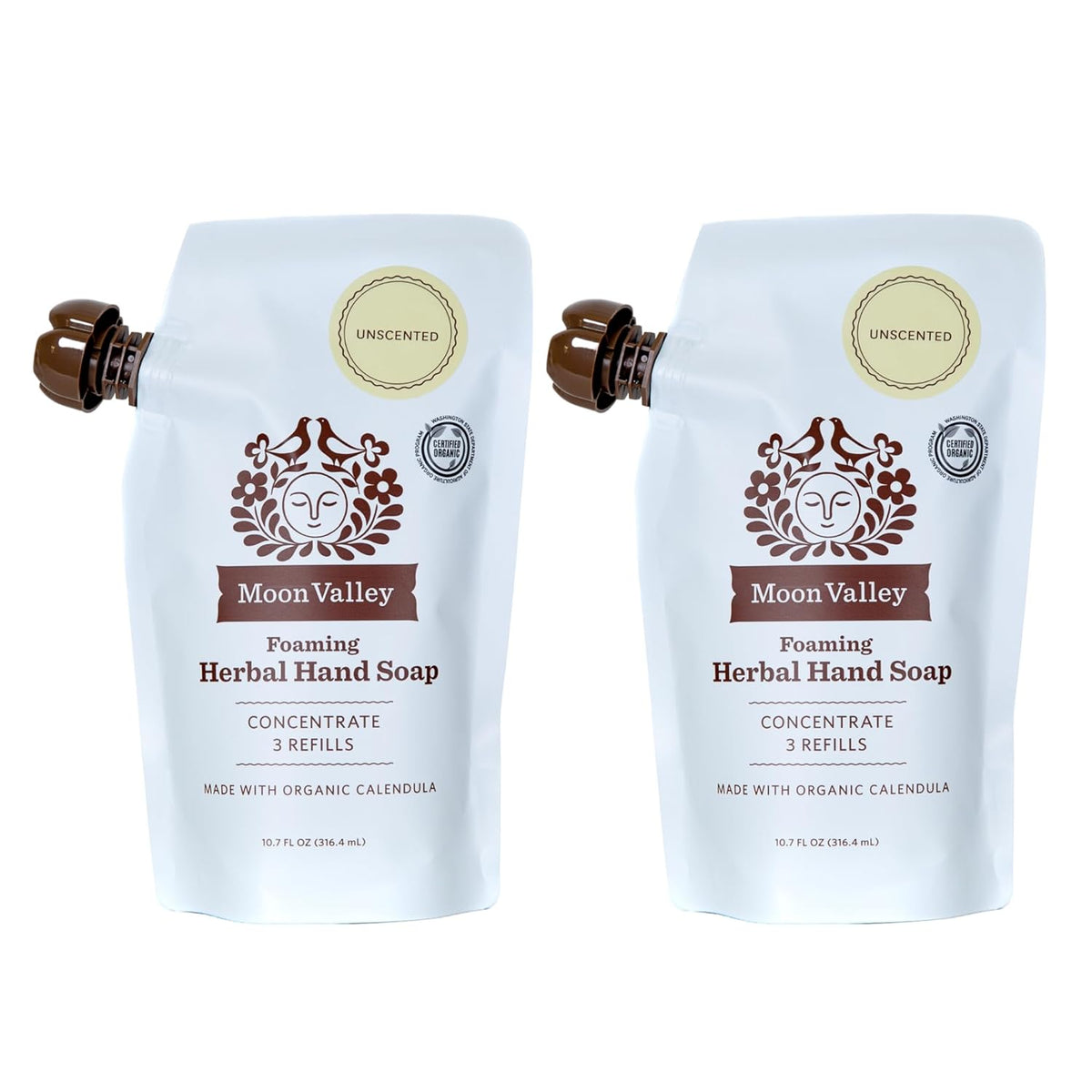 Moon Valley Foaming Hand Soap Refill Pouch, Two-Pack Unscented Soap, Vegan and Non-GMO