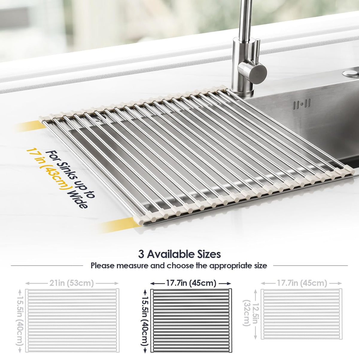 Tomorotec 17.7" x 15.5" Roll Up Dish Drying Rack Over Sink Drying Rack Sink Cover Kitchen Sink