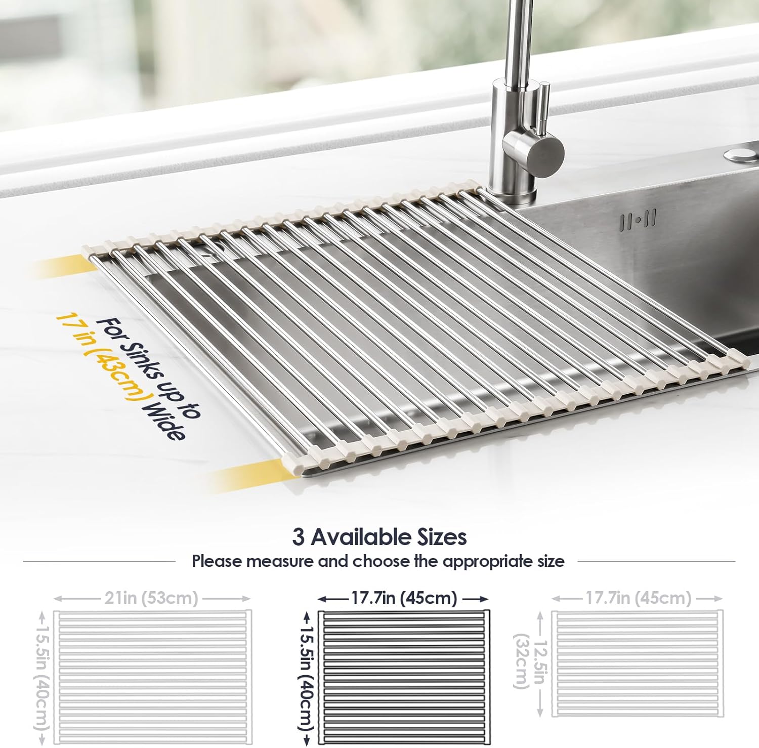 Tomorotec 17.7" x 15.5" Roll Up Dish Drying Rack Over Sink Drying Rack Sink Cover Kitchen Sink