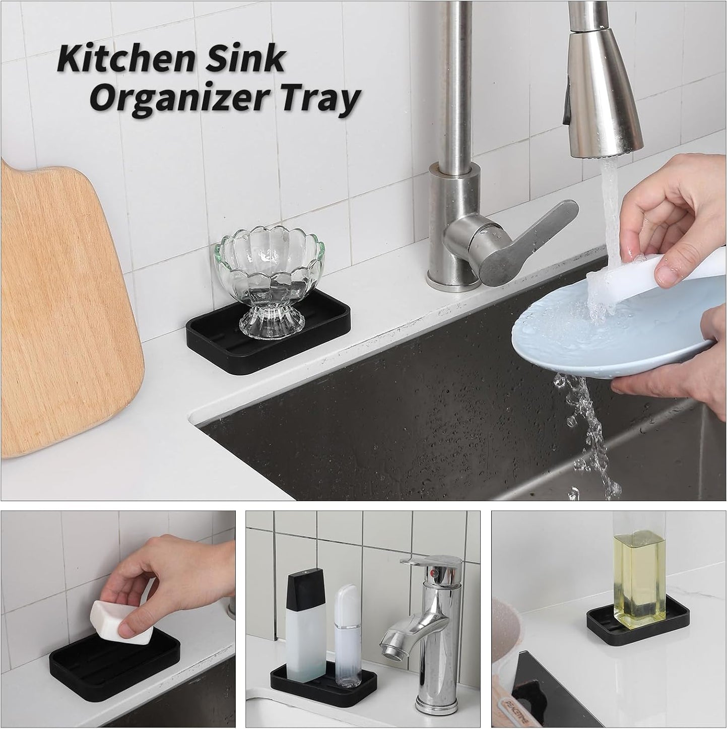 Silicone Kitchen Sink Organizer Tray for Multiple Usage,Easy Clean Sponges Holder for Kitchen