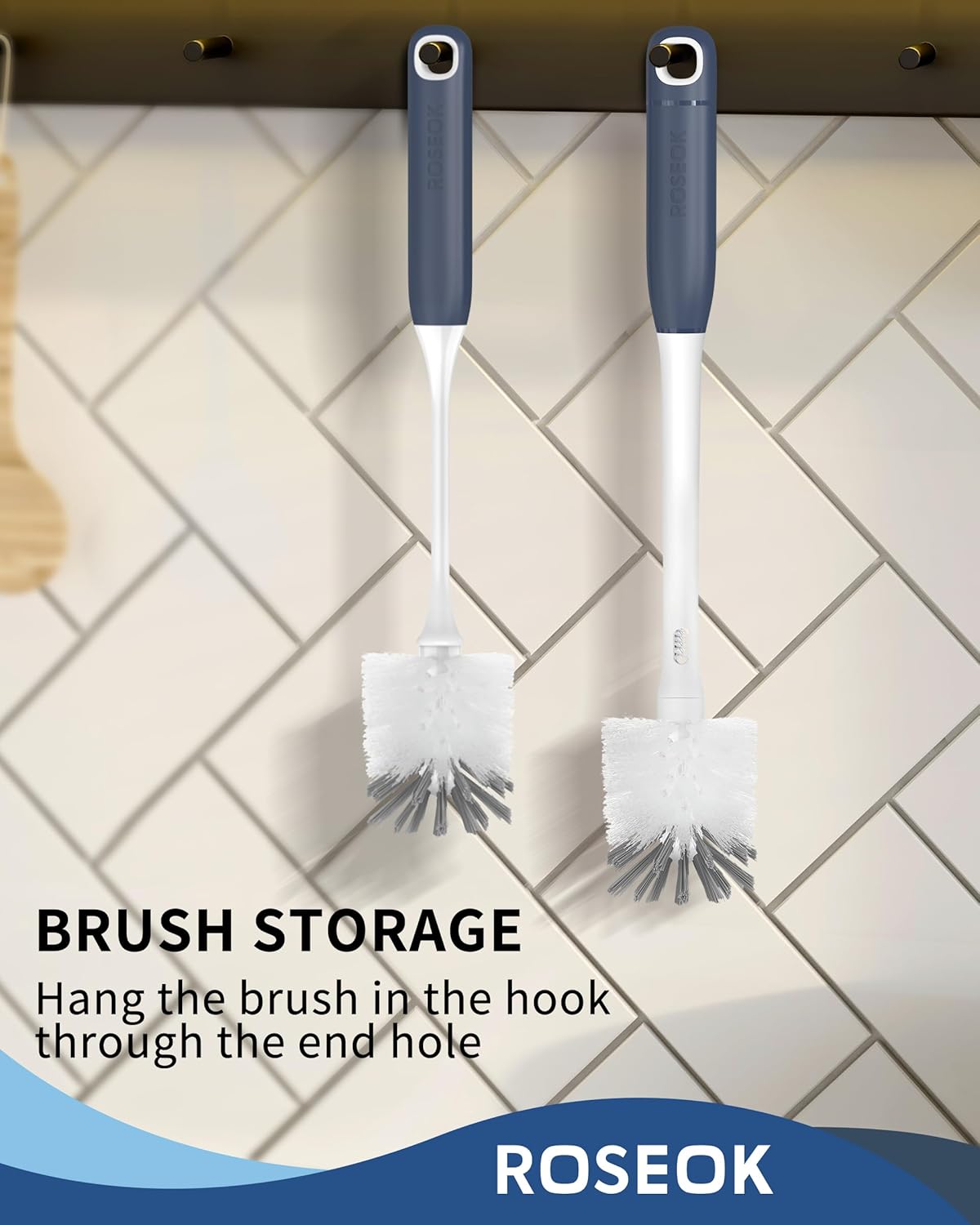 2 in 1 Long Handle Bottle Brush with Straw Brush for Cleaning Glass, Sports Bottle, Coffee Mug,Navy