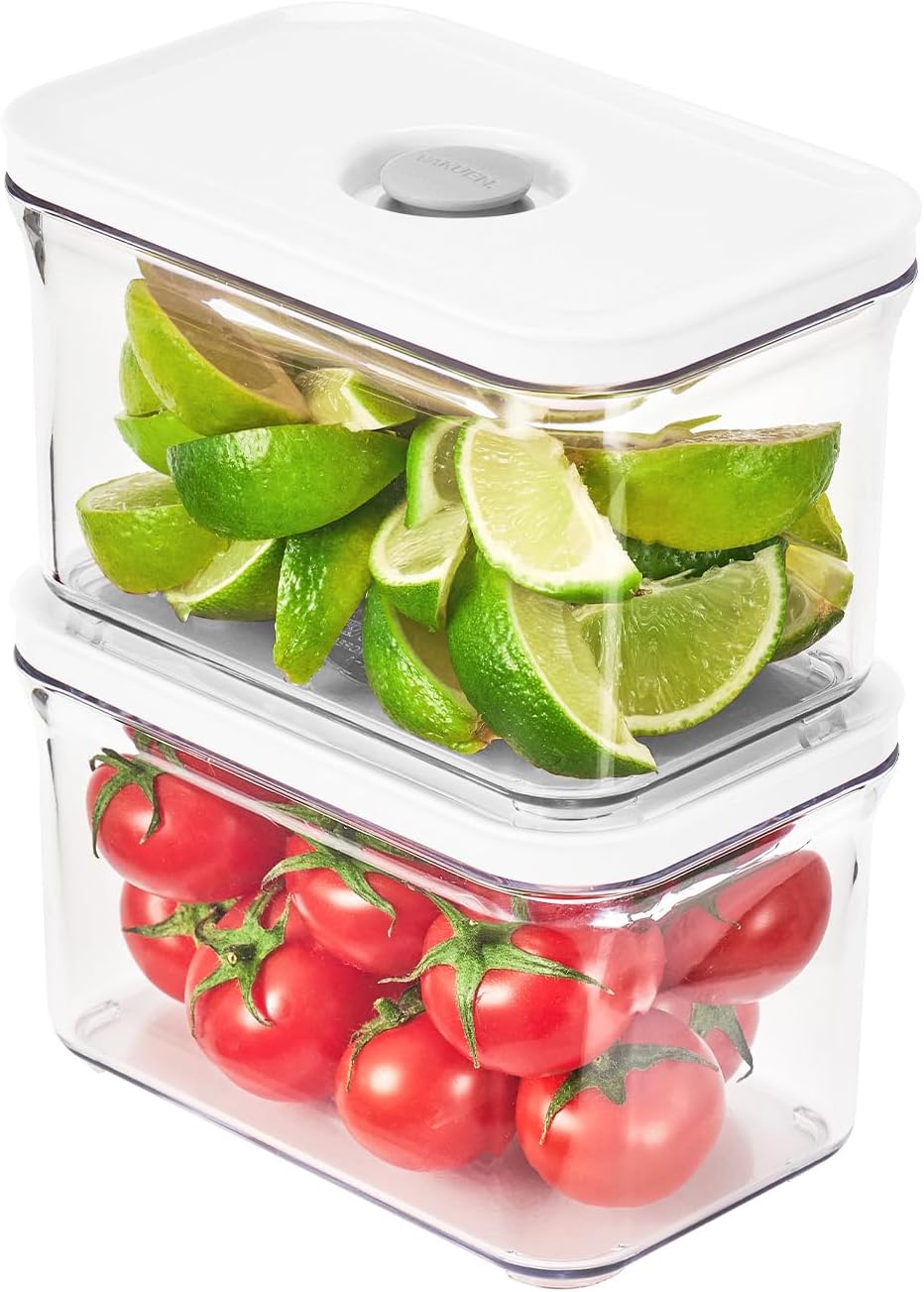 VAKUEN Premium Airtight Food Storage Containers, Rectangular 2PC(1.06qt), Smart One-Click Seal Lid