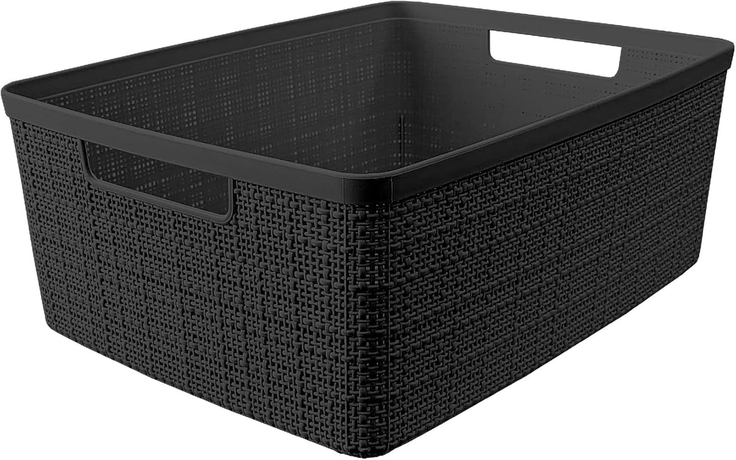 Curver Set of 6 Jute Medium Decorative Plastic Organization and Storage Baskets, Perfect Bins for