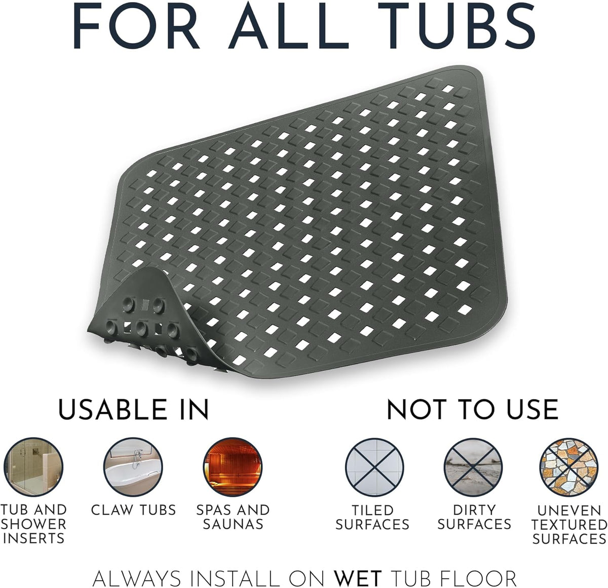 Homerella Anti Slip Shower Mat | Anti Mold Non Slip Bathtub Mat for Inside Shower | Square Floor