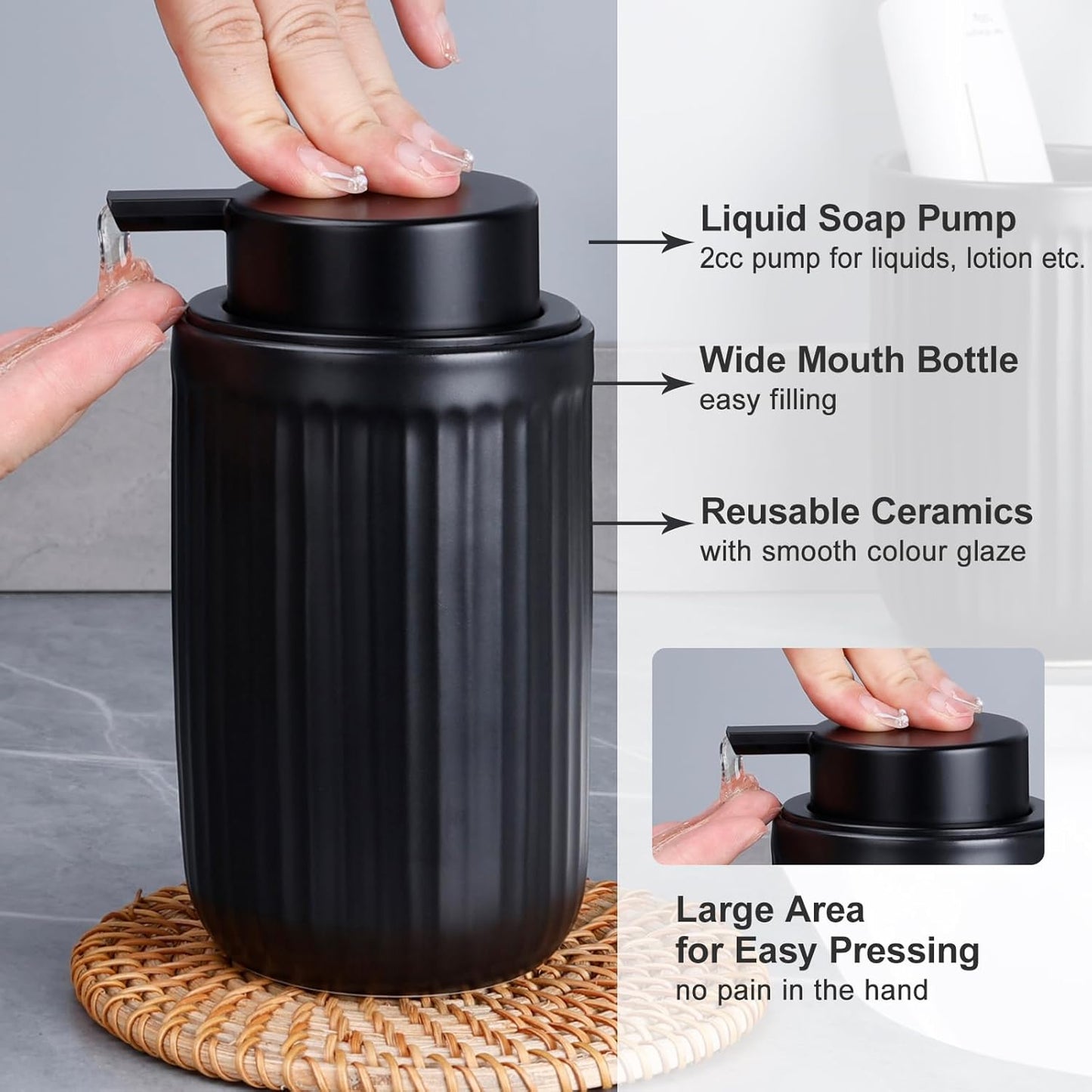 BosilunLife Dish Hand Soap Dispenser - Black Liquid Pump Soap Dispenser for Bathroom Decro 12oz
